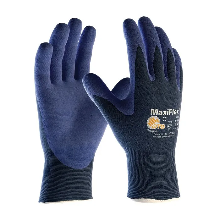 PIP ATG 34-274 MaxiFlex Elite Ultra Light Weight Glove with Nitrile Coated MicroFoam Grip, Black, X-Small, Case of 12