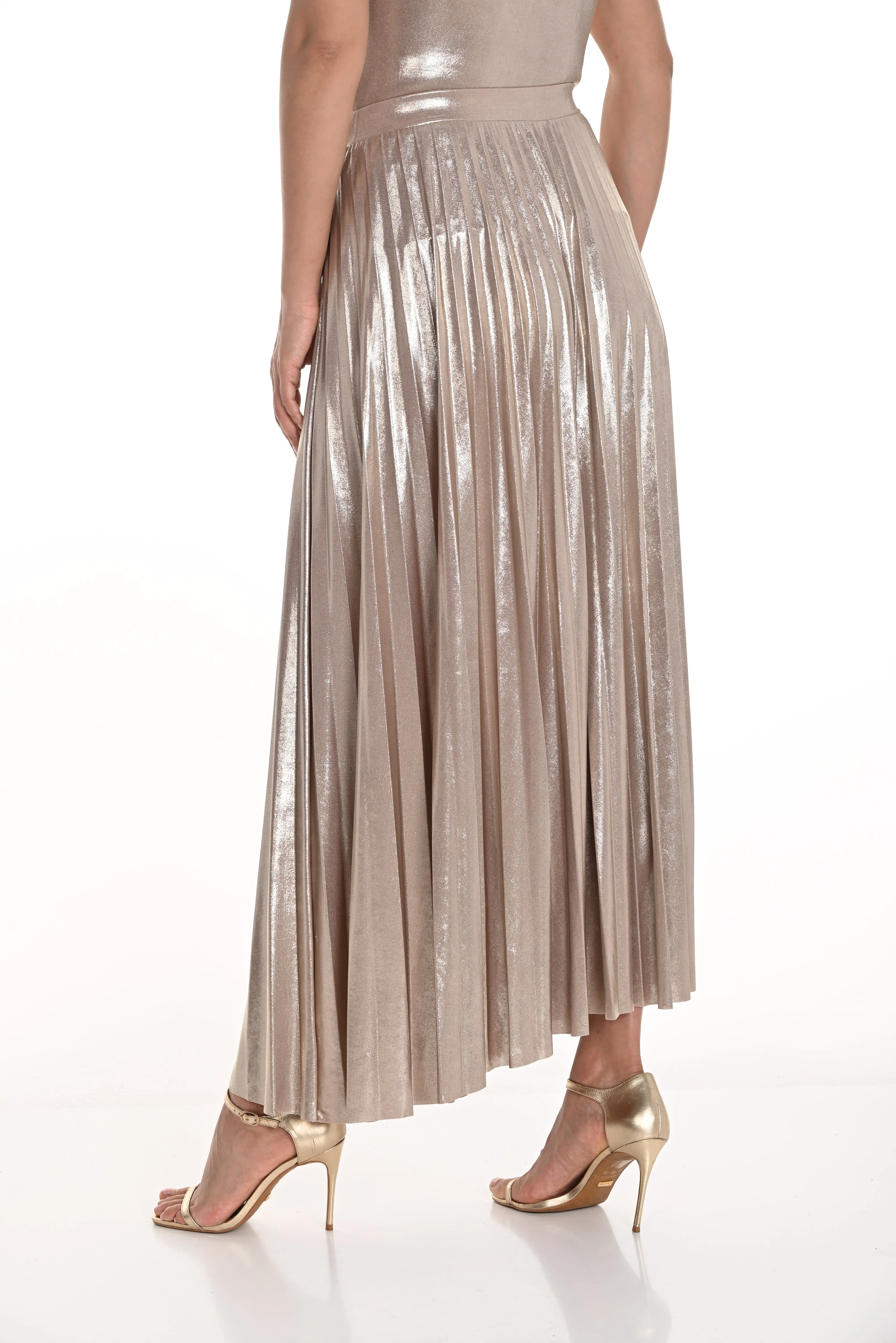 Pleated Metallic Midi Skirt