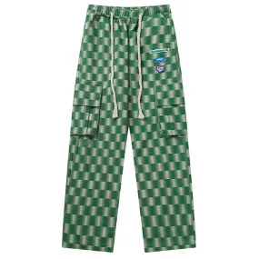 PopFlying Casual Straight Cargo Pants Checkerboard