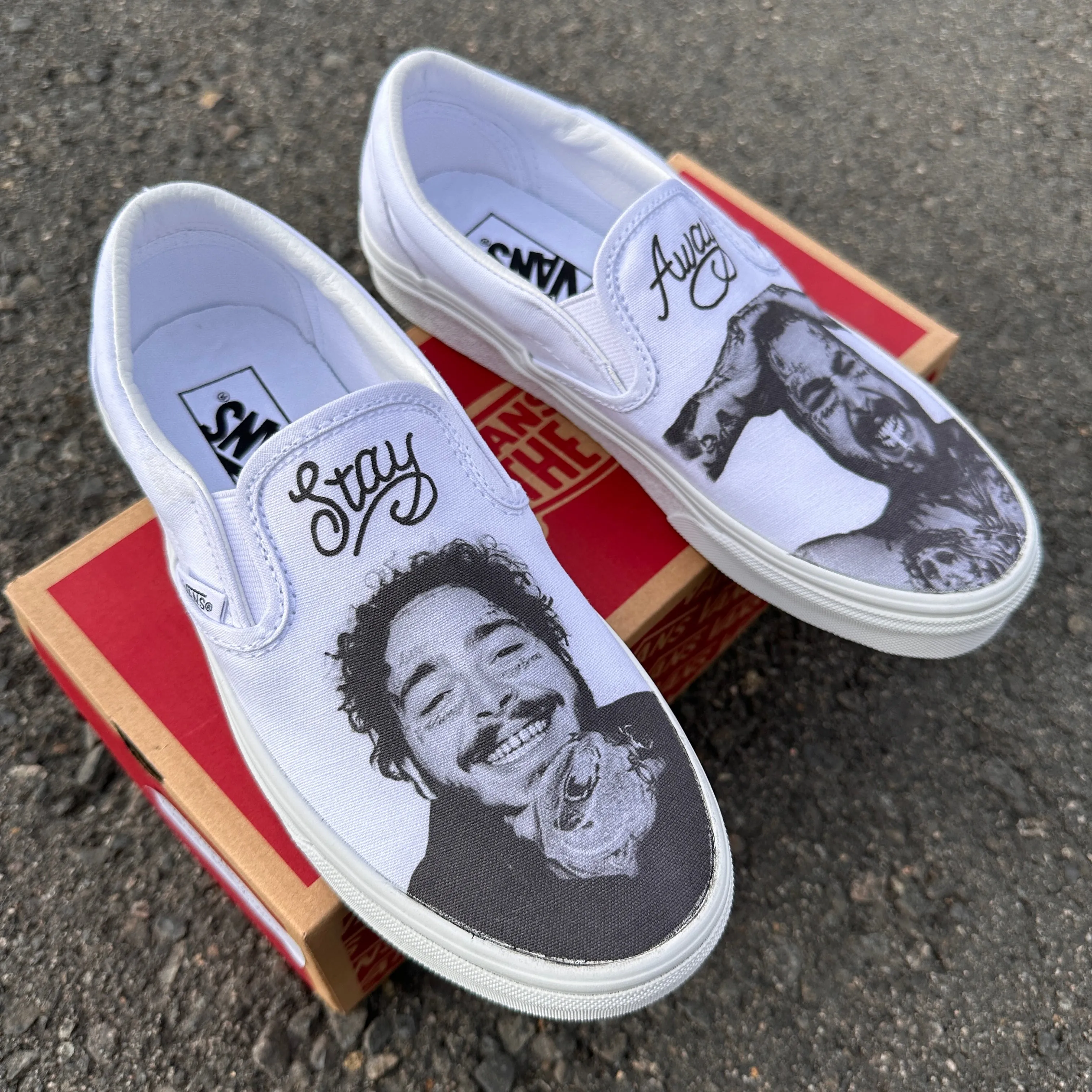 Post Malone White Slip On Vans for Men and Women