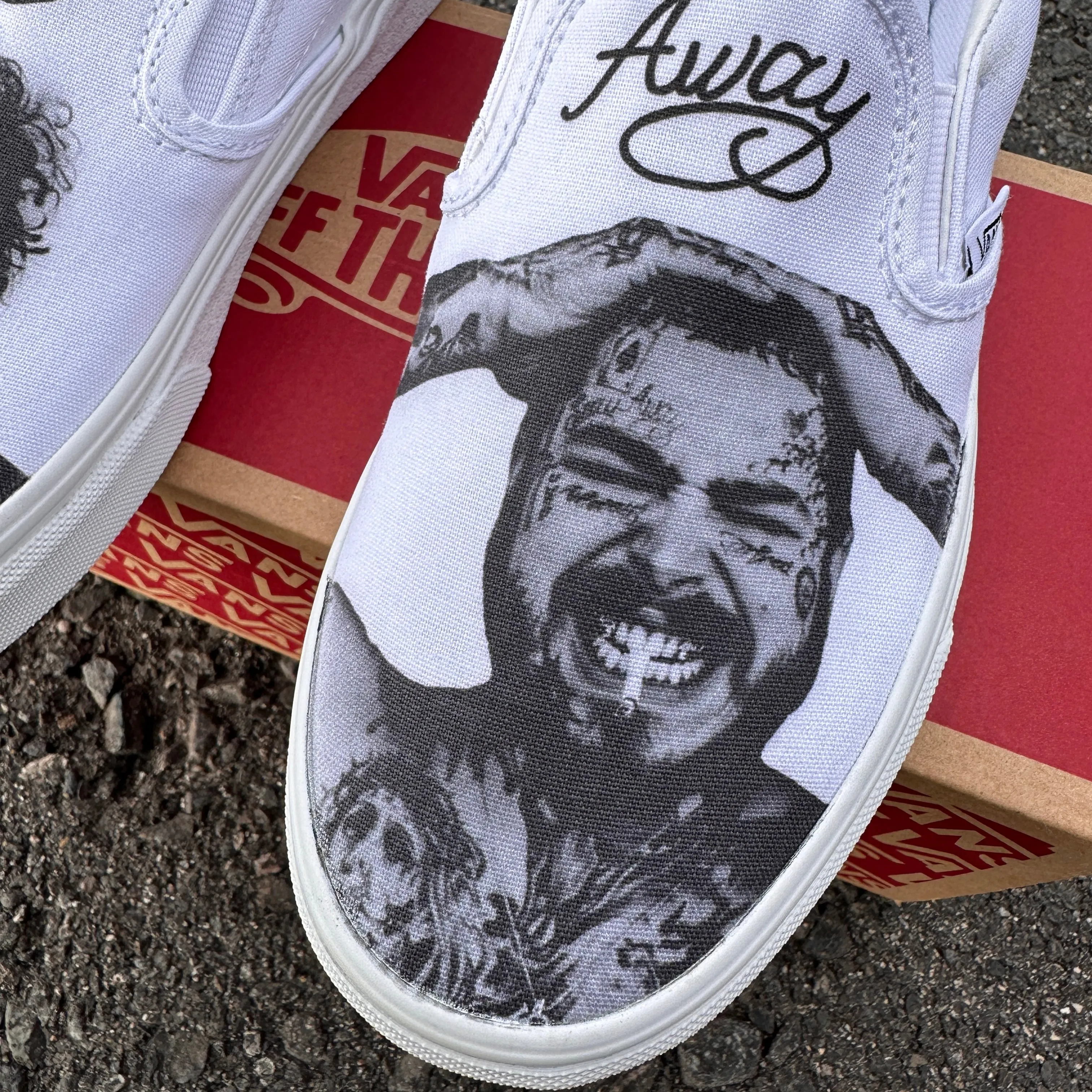 Post Malone White Slip On Vans for Men and Women