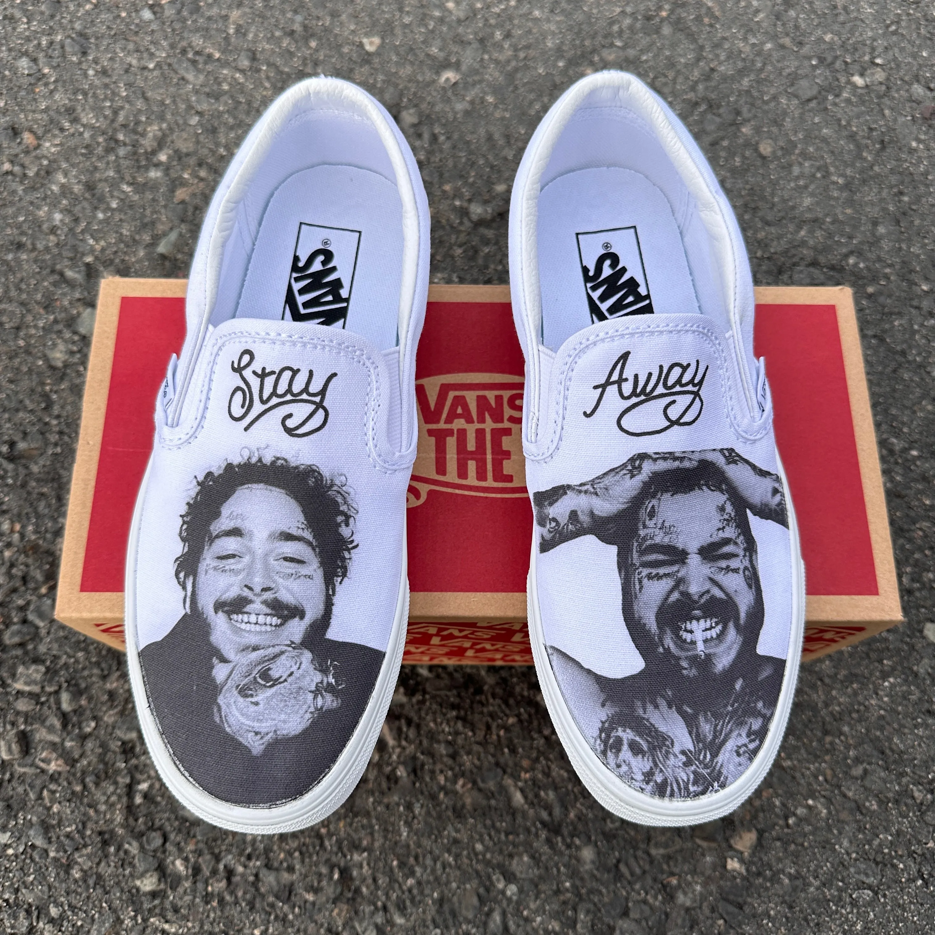 Post Malone White Slip On Vans for Men and Women