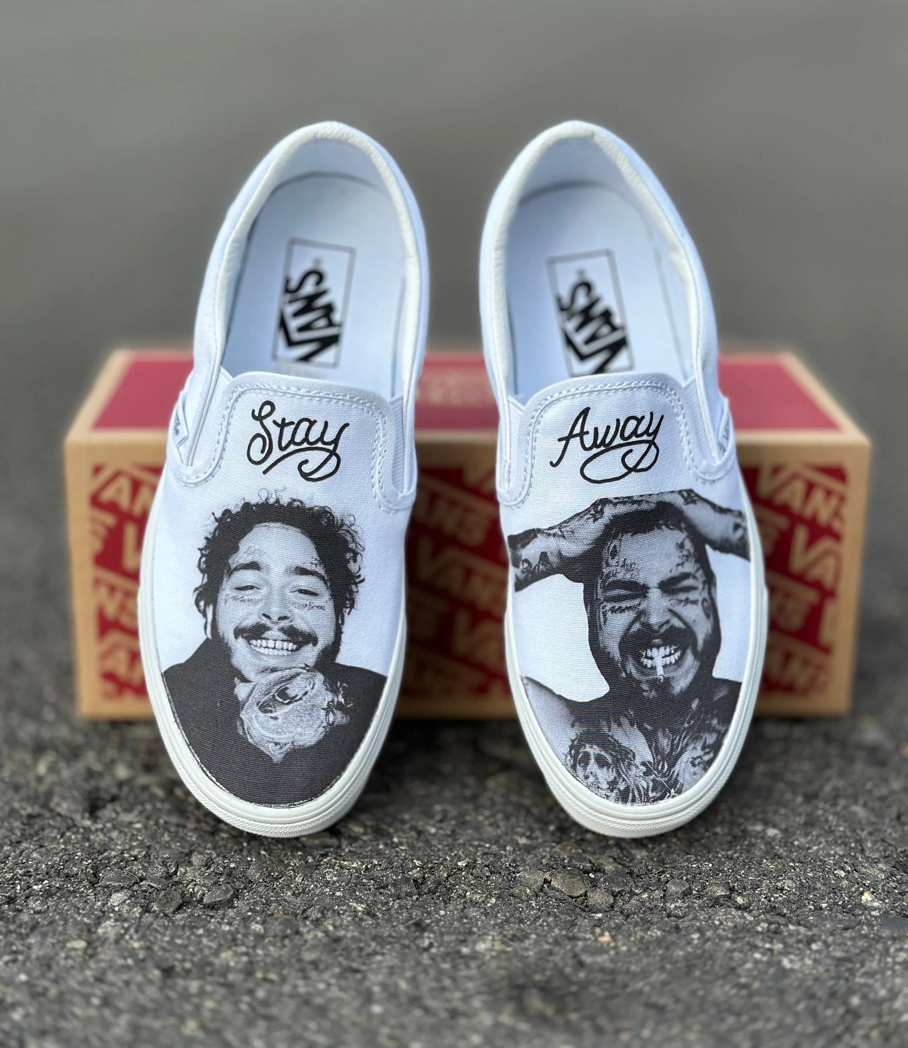 Post Malone White Slip On Vans for Men and Women