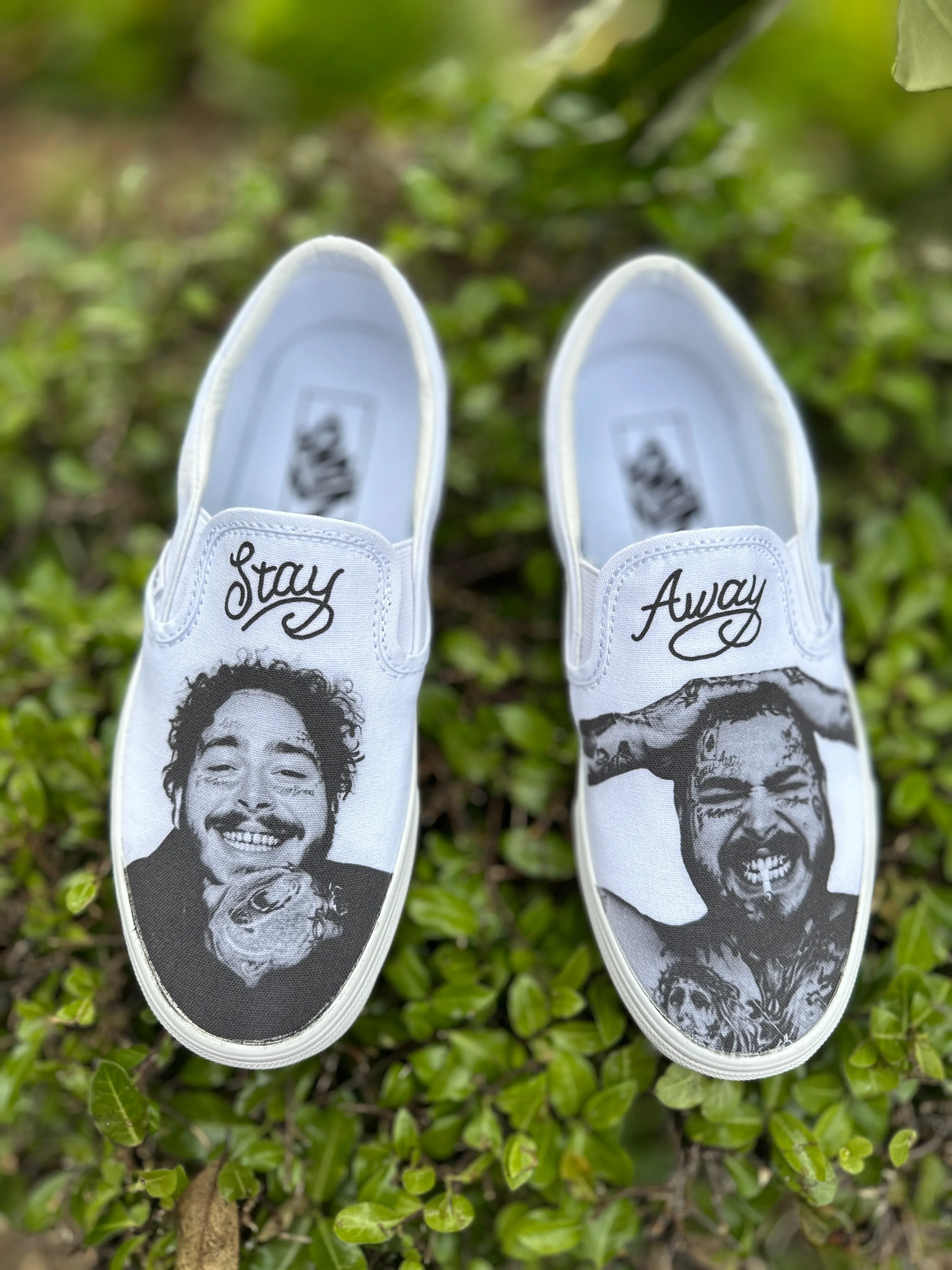 Post Malone White Slip On Vans for Men and Women