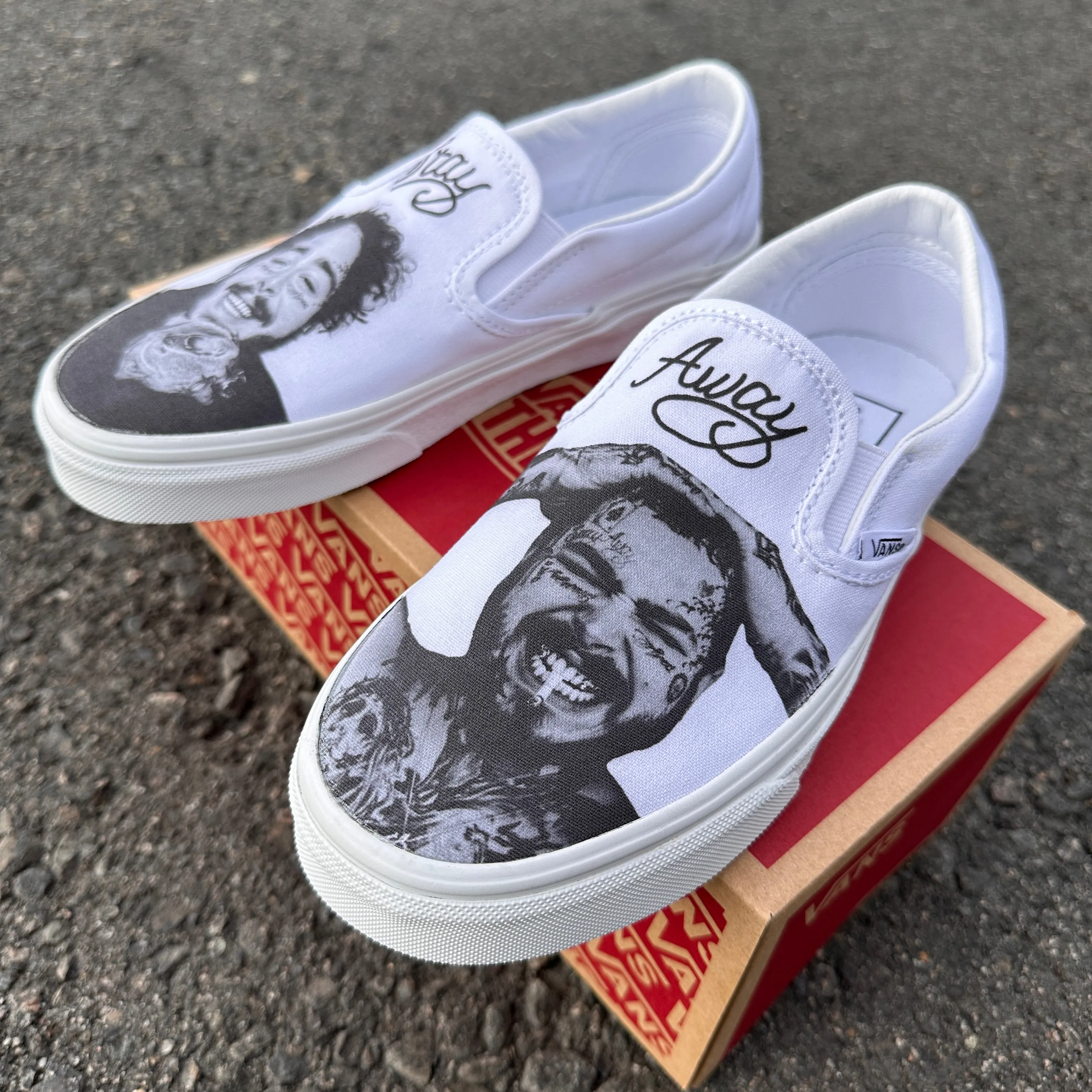 Post Malone White Slip On Vans for Men and Women