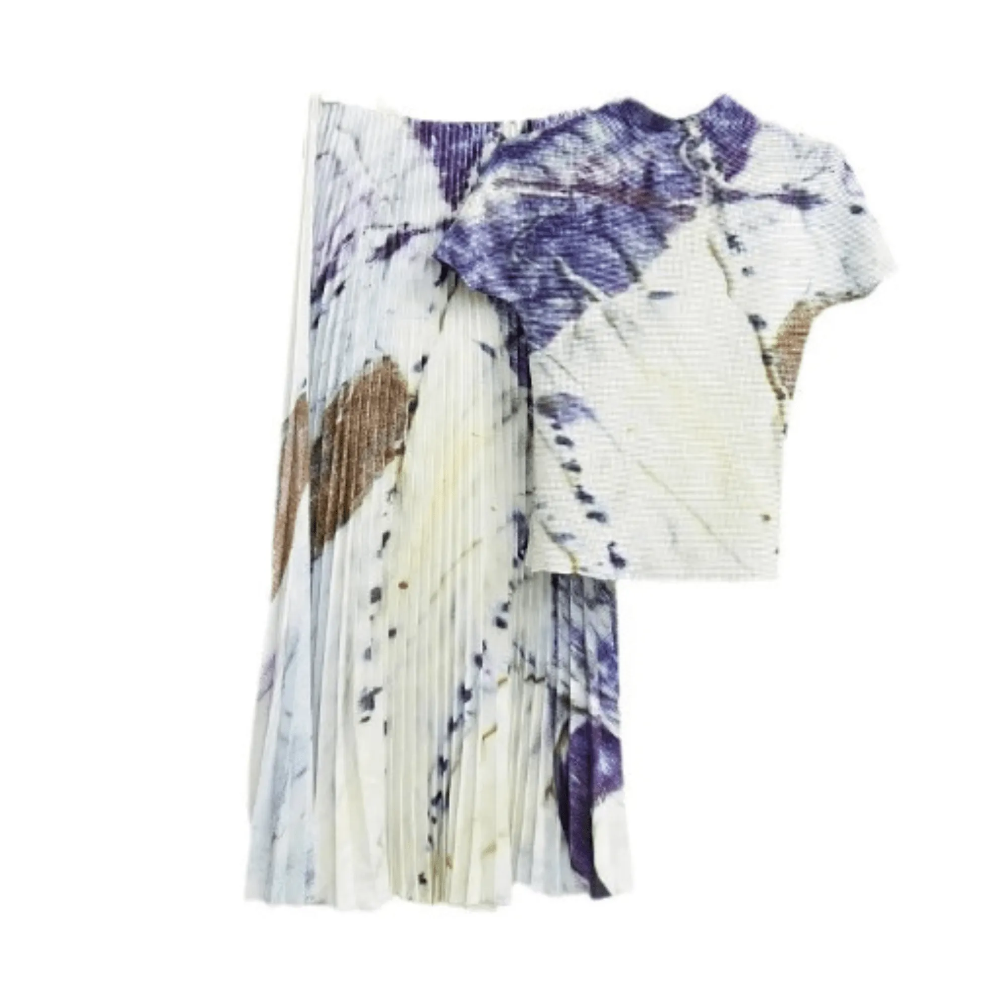 Pre Order:  Art Print Pleated Top   Skirt Set