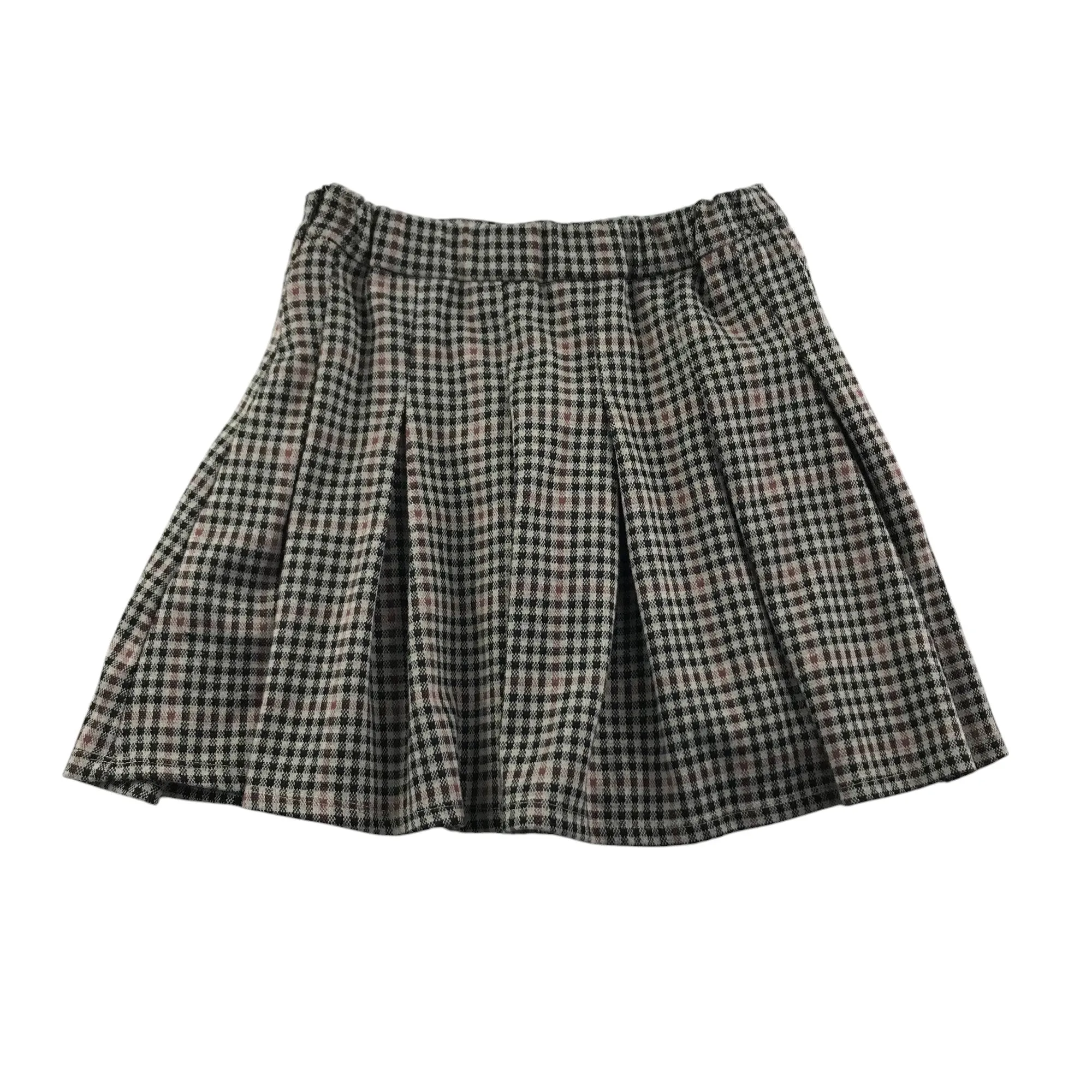 Primark Skirt 9-10 Years beige black and pink Checked Thin Waist Band Pleated