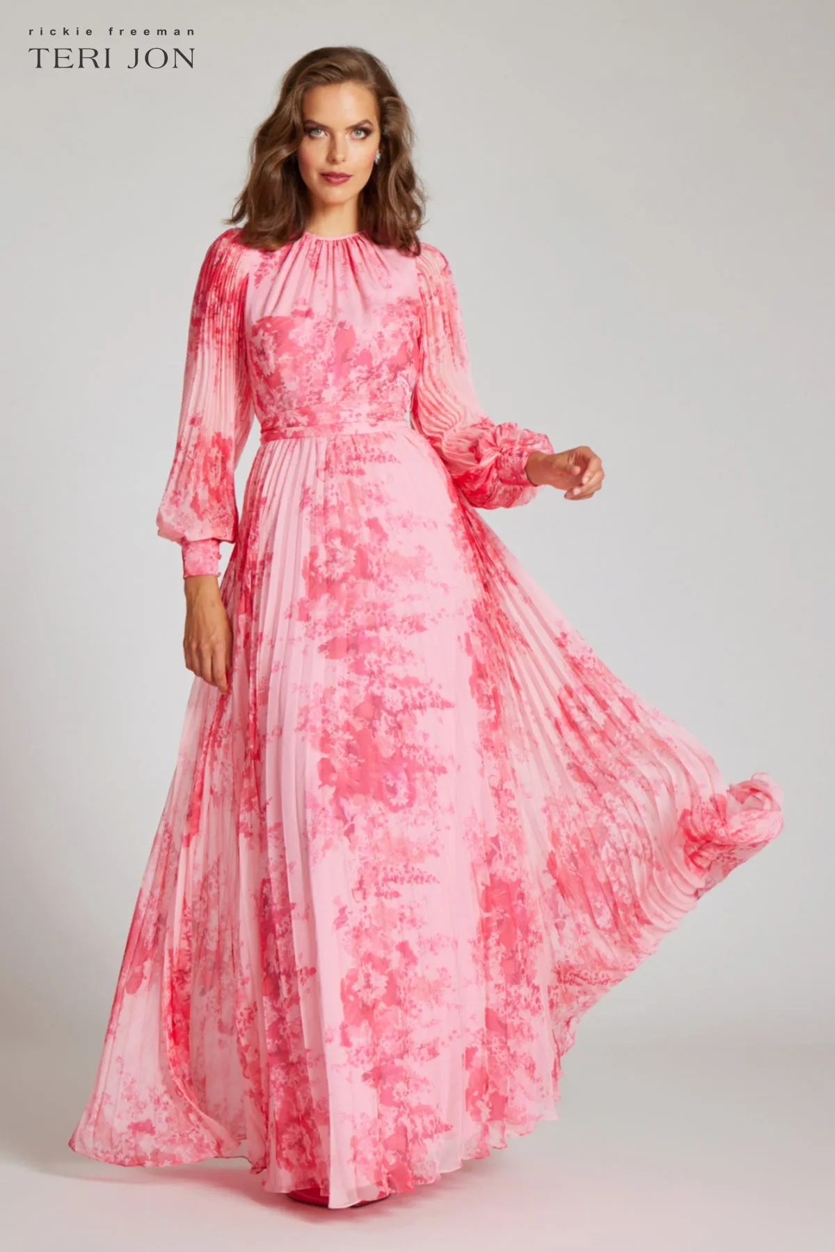 Printed Floral Pleated Maxi Gown