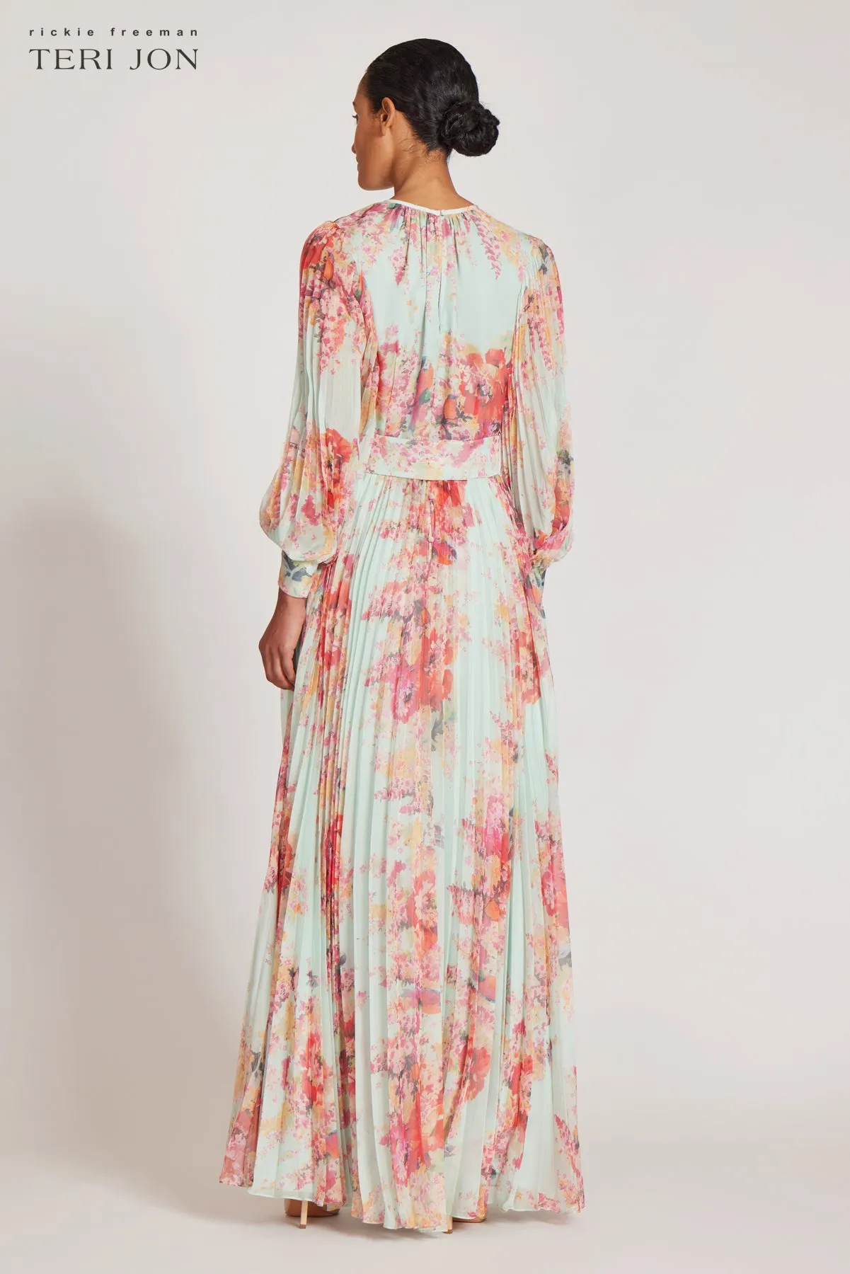 Printed Floral Pleated Maxi Gown