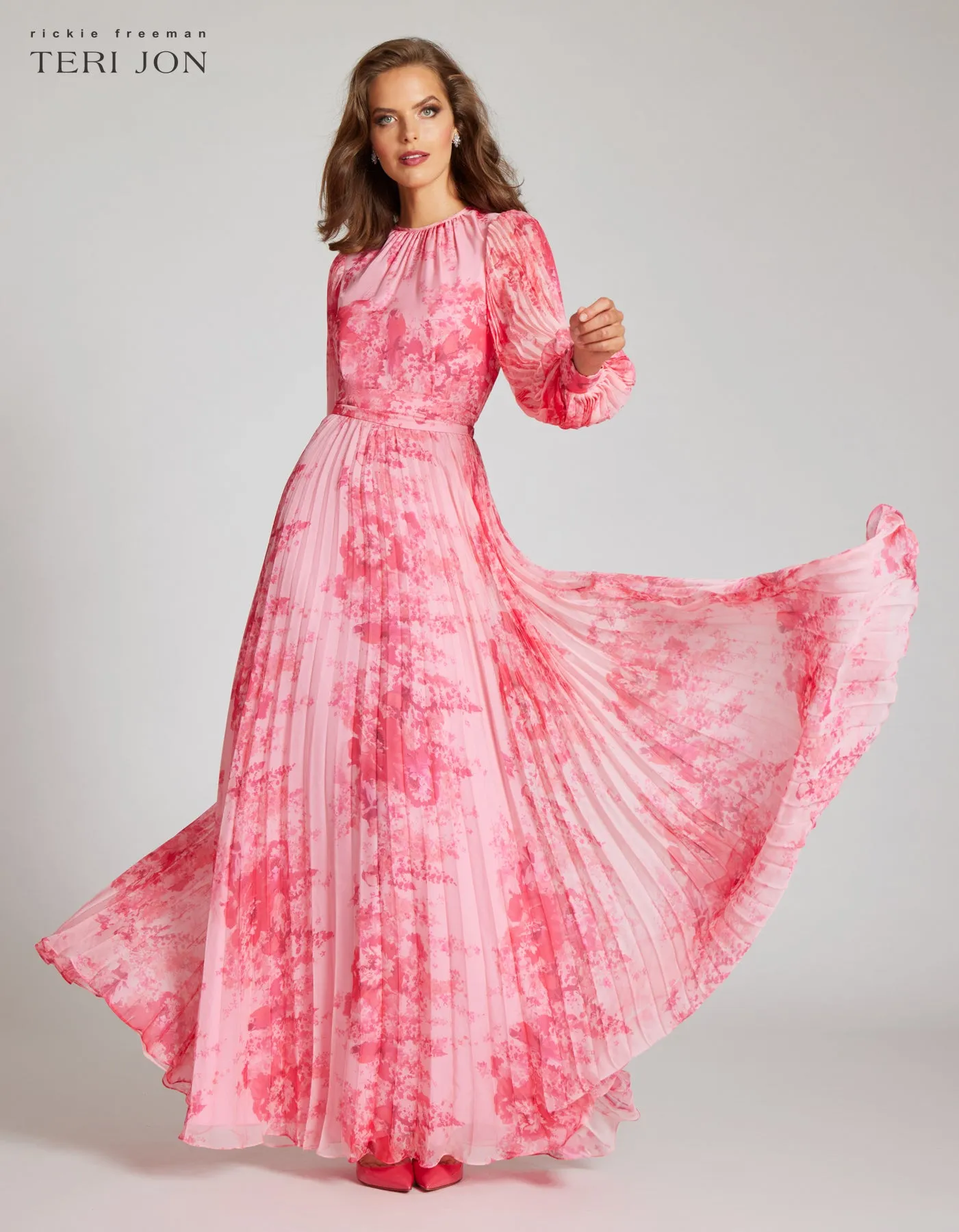 Printed Floral Pleated Maxi Gown