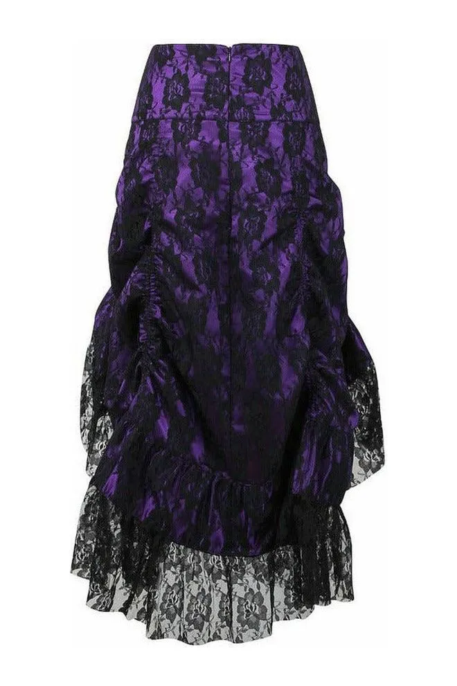 Purple w/Black Lace Overlay Ruched Bustle Skirt