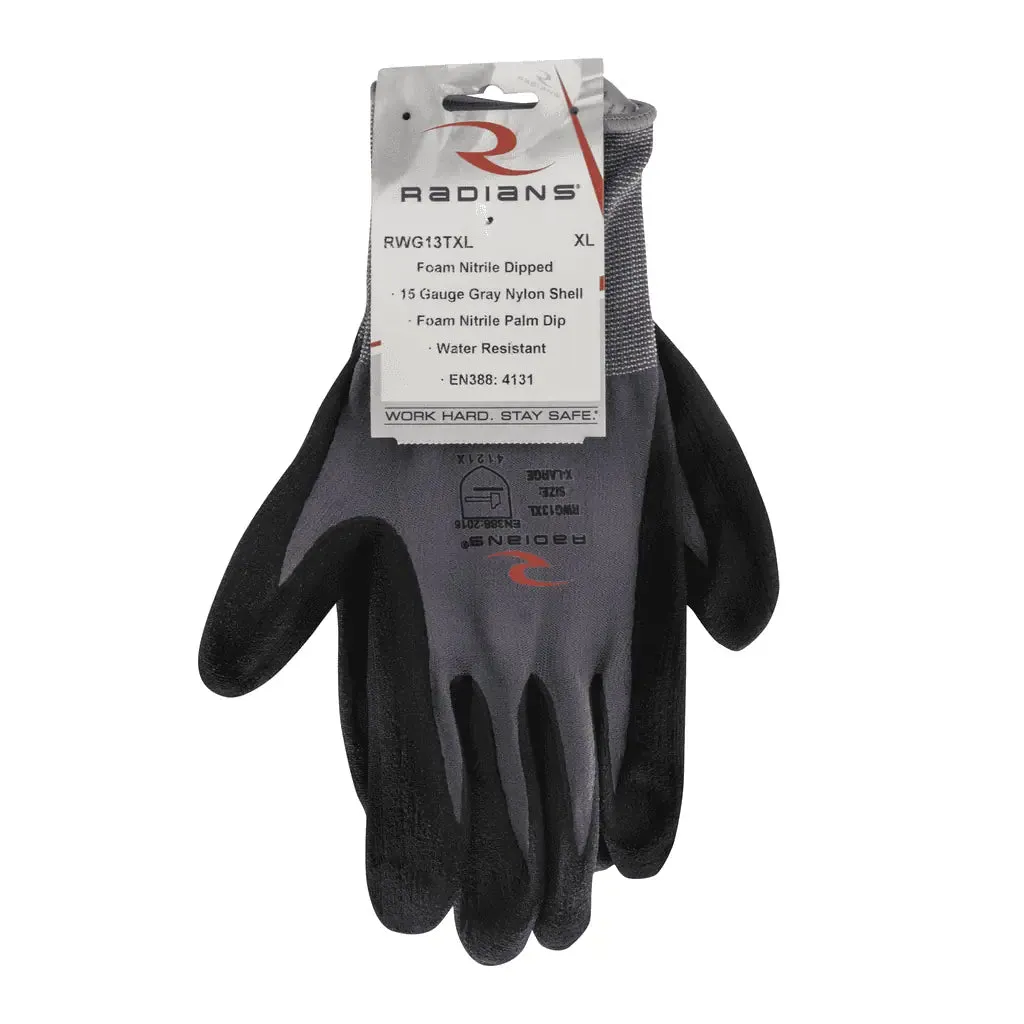 Radians Nylon Shell Foam Nitrile Gripper Glove - XL