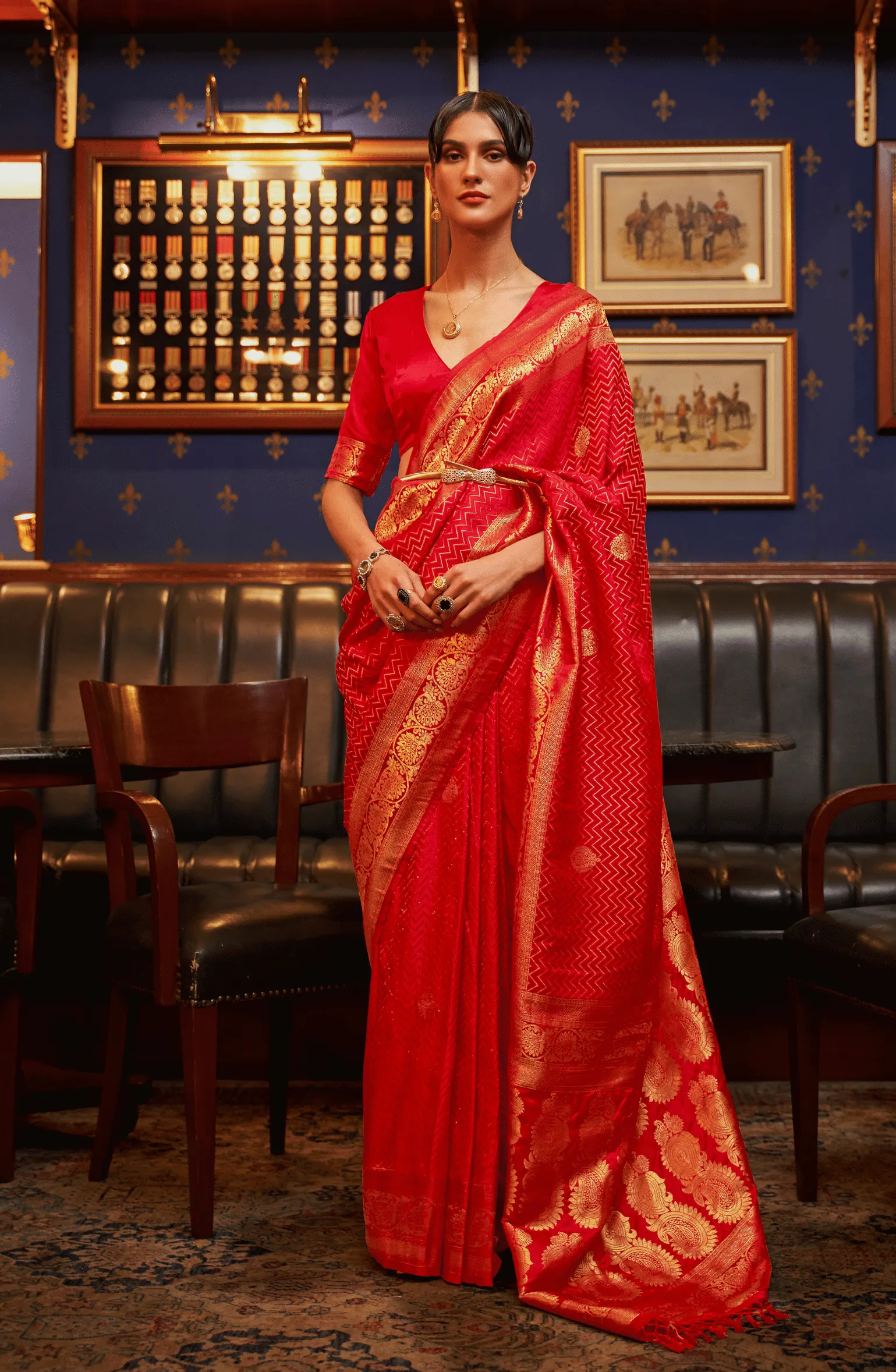 Ready to Wear Chevron Weave Kanjeevaram Saree