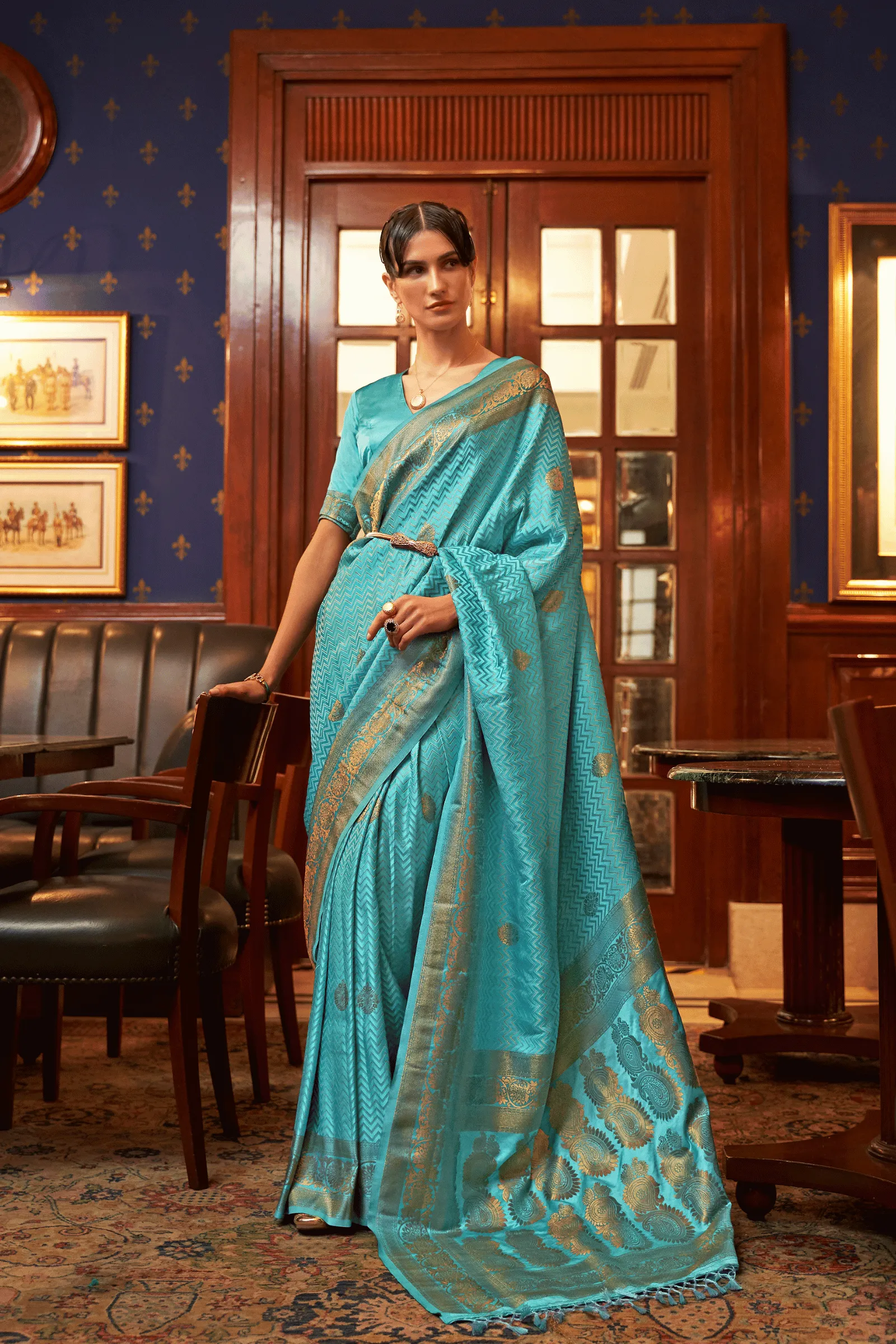 Ready to Wear Chevron Weave Kanjeevaram Saree