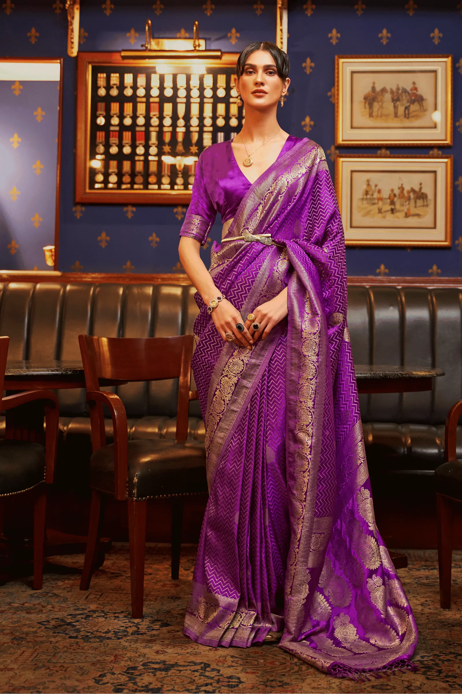 Ready to Wear Chevron Weave Kanjeevaram Saree