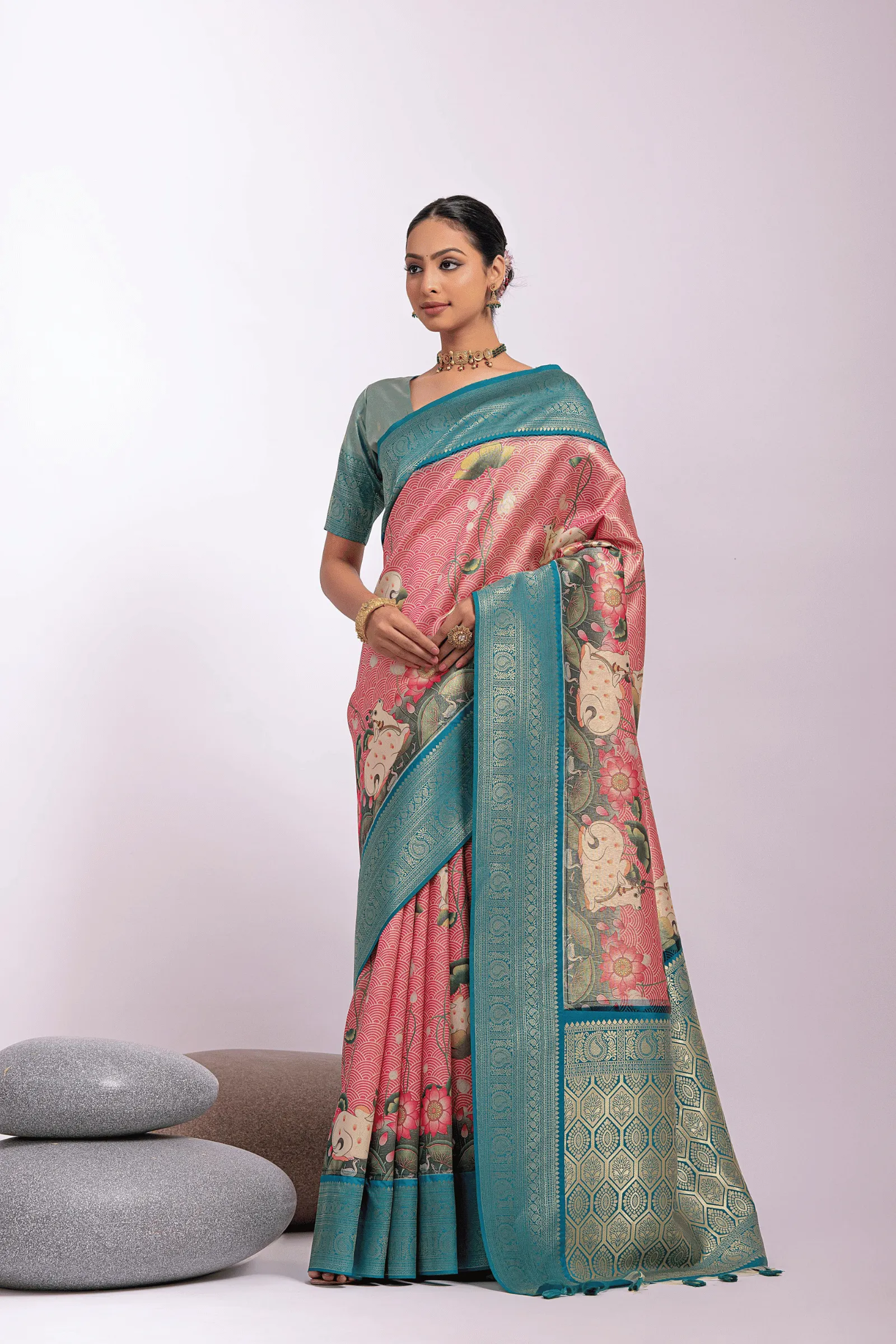 Ready to Wear Floral Printed Kanjeevaram Saree