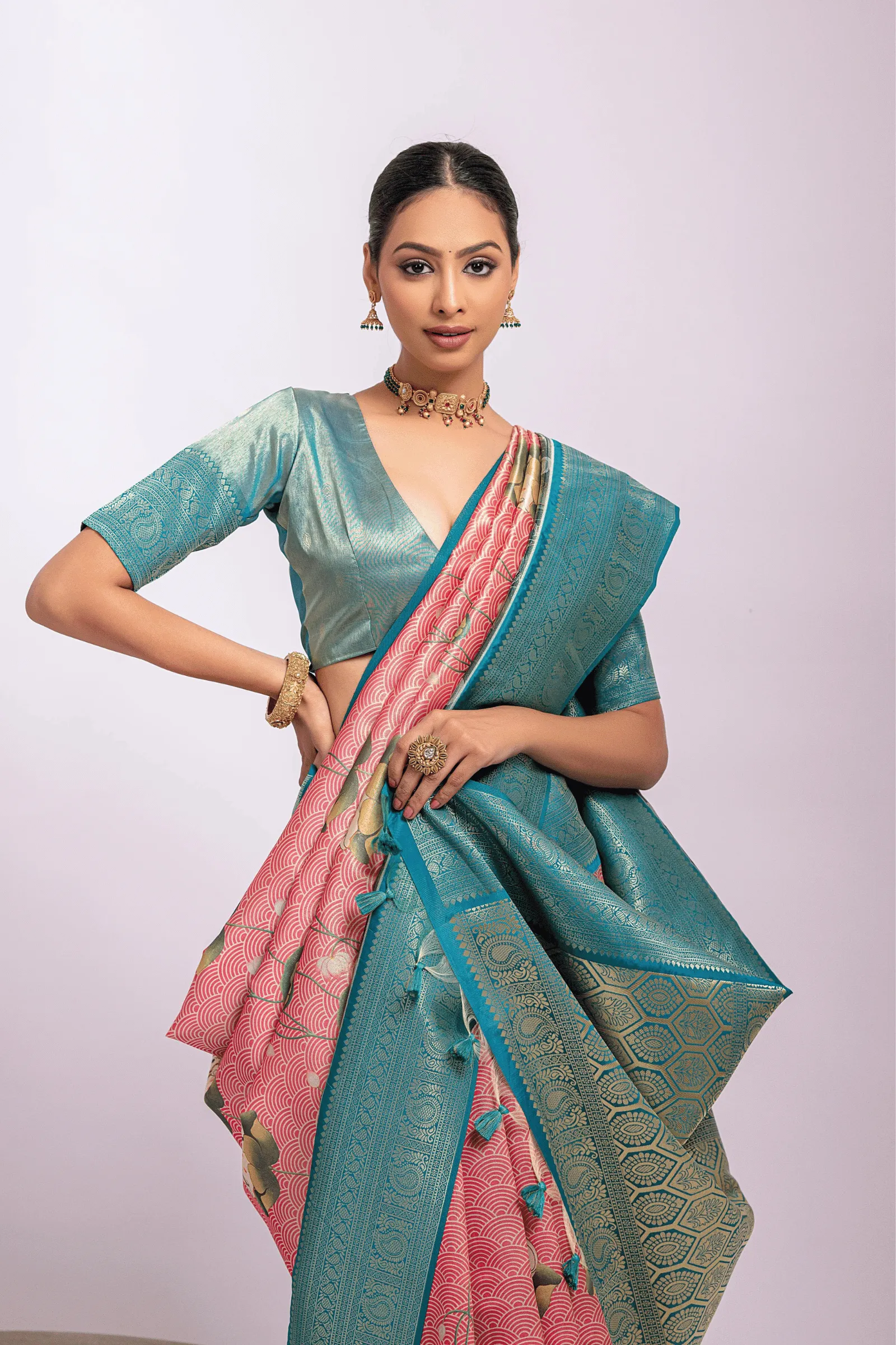 Ready to Wear Floral Printed Kanjeevaram Saree