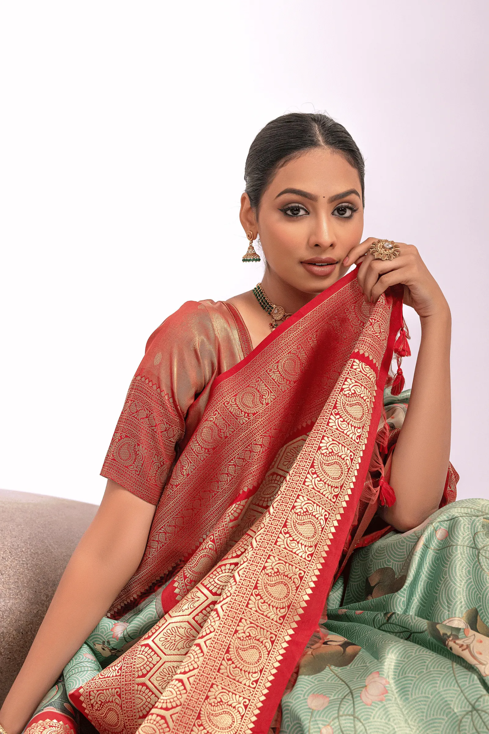 Ready to Wear Floral Printed Kanjeevaram Saree