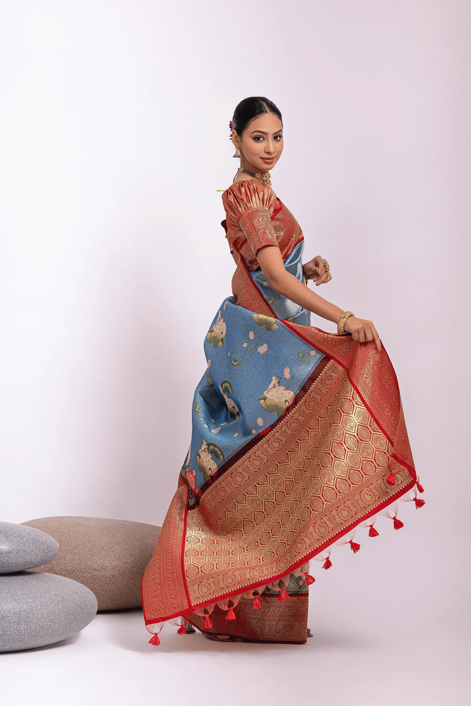 Ready to Wear Floral Printed Kanjeevaram Saree