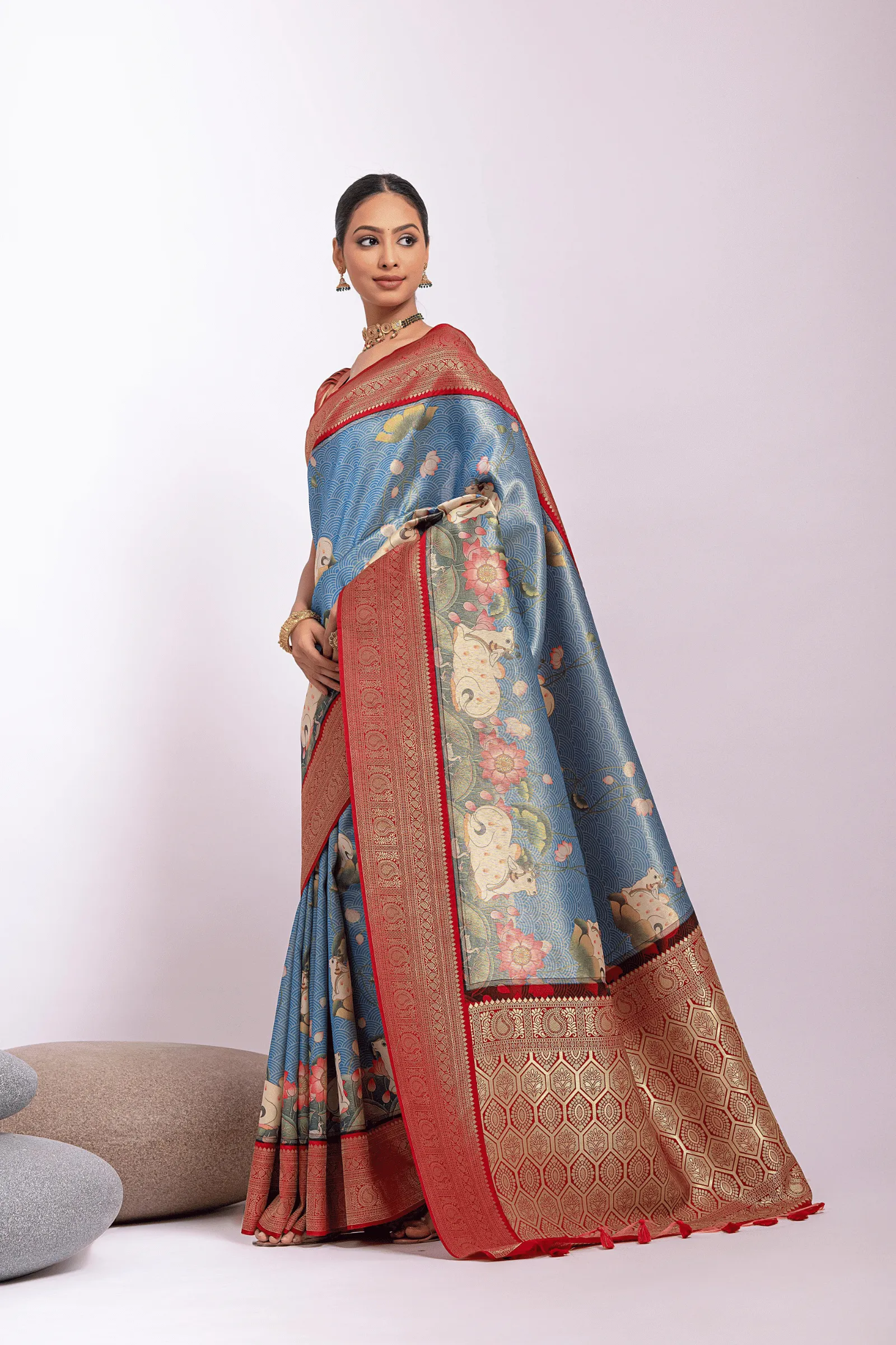 Ready to Wear Floral Printed Kanjeevaram Saree