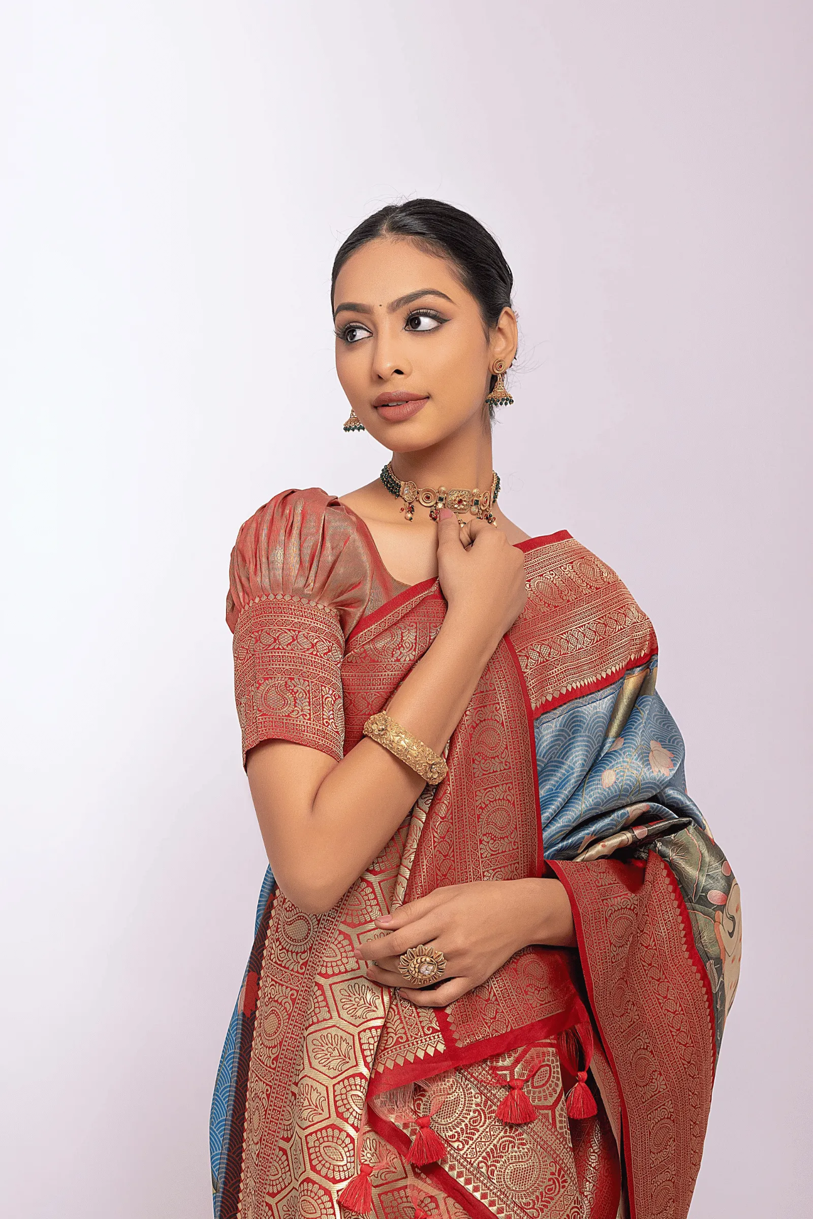 Ready to Wear Floral Printed Kanjeevaram Saree