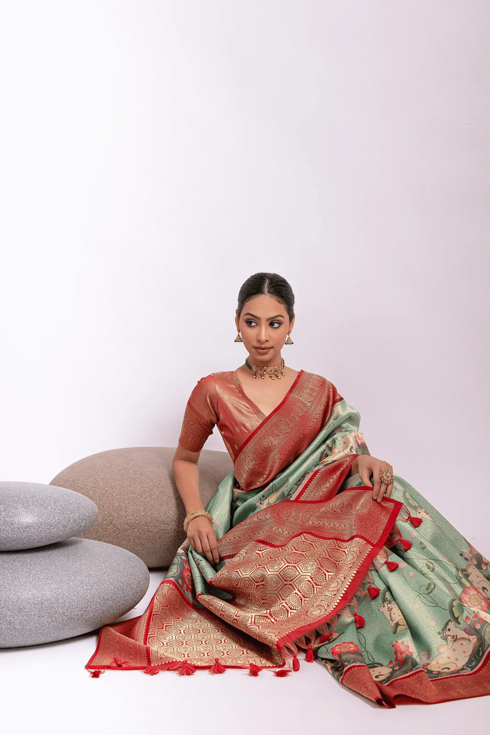 Ready to Wear Floral Printed Kanjeevaram Saree