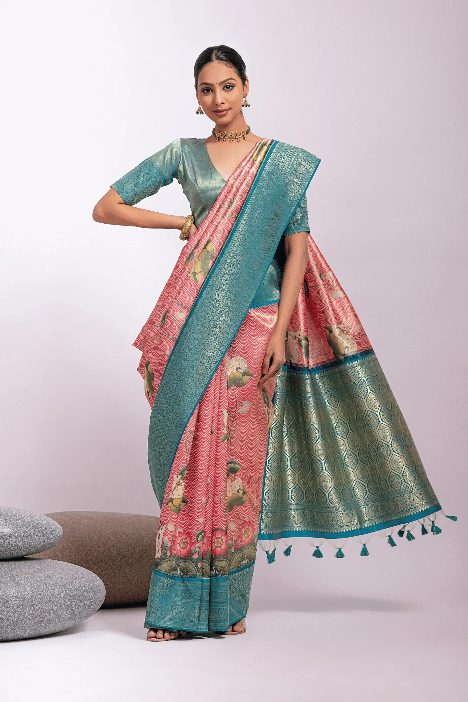 Ready to Wear Floral Printed Kanjeevaram Saree