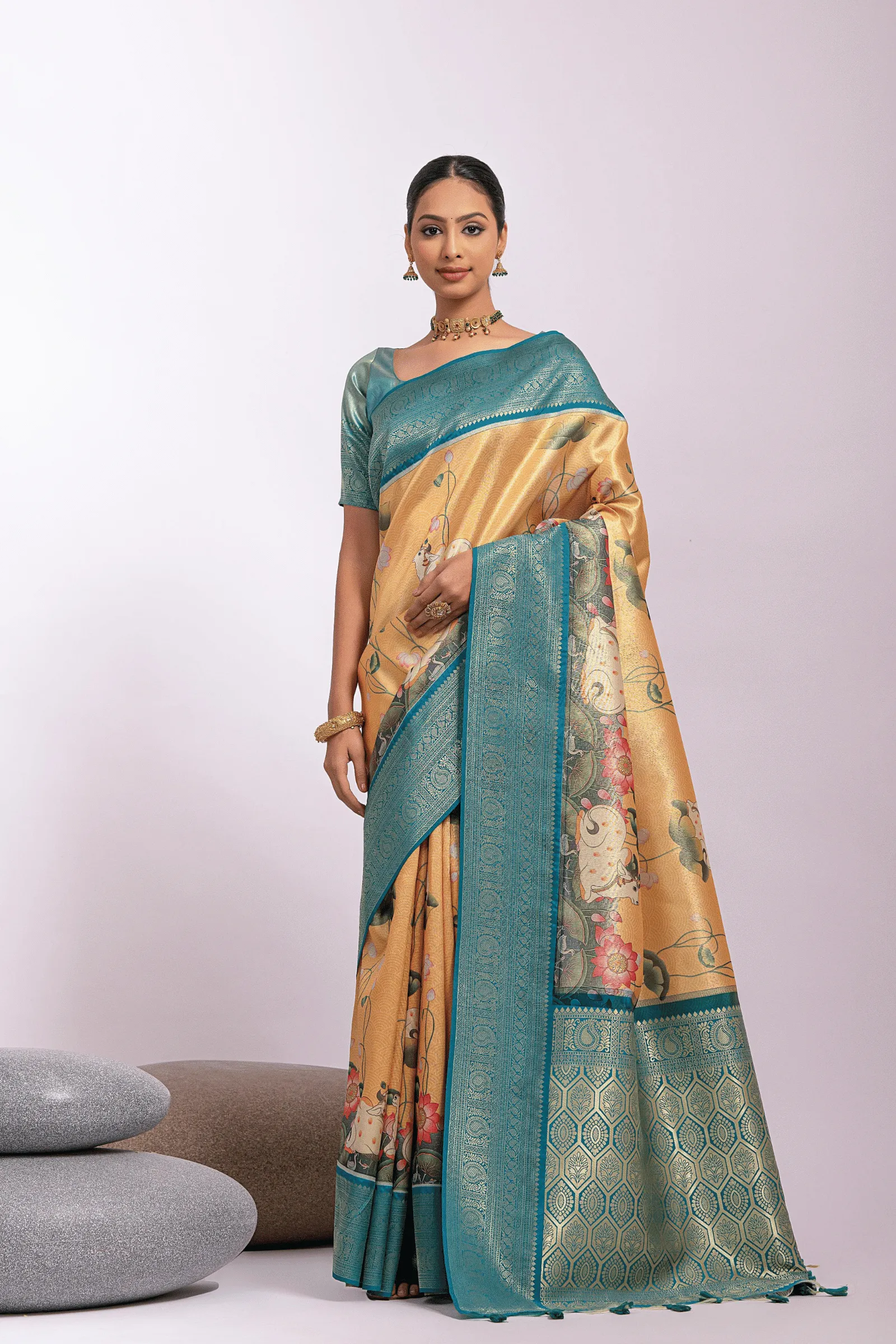 Ready to Wear Floral Printed Kanjeevaram Saree