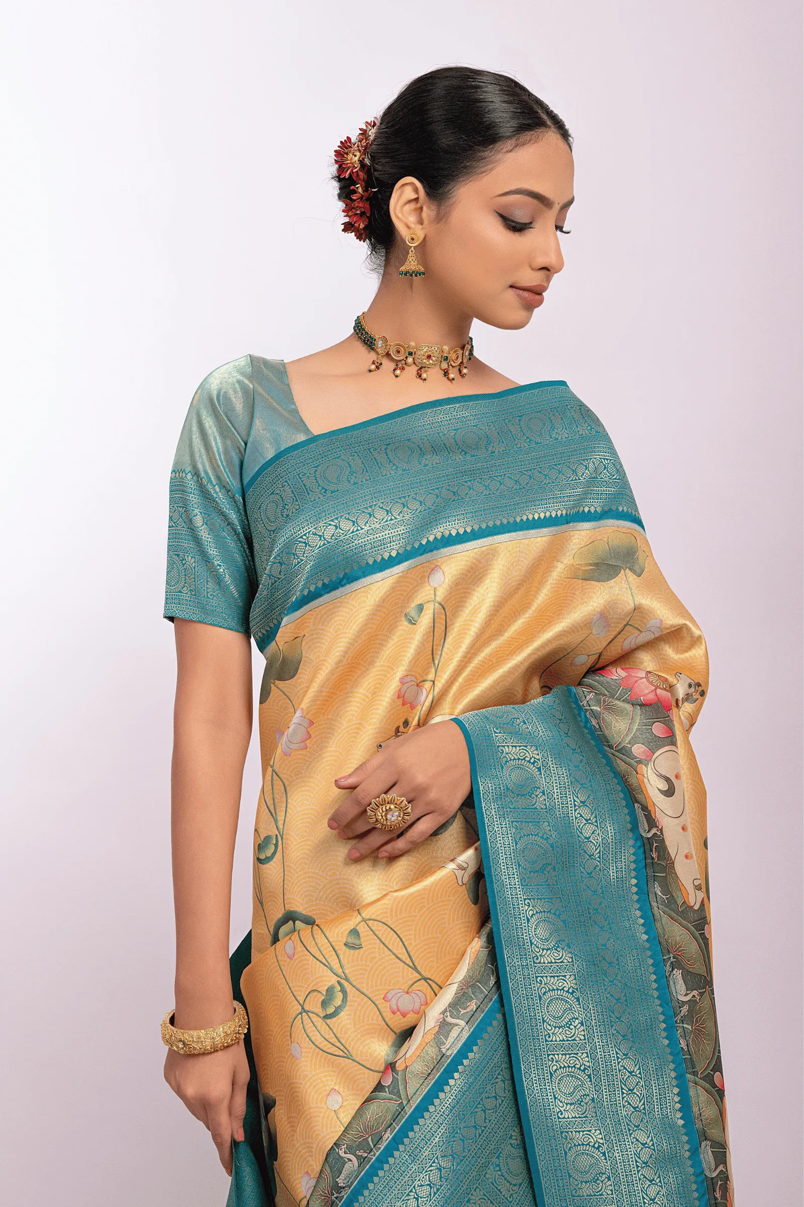 Ready to Wear Floral Printed Kanjeevaram Saree