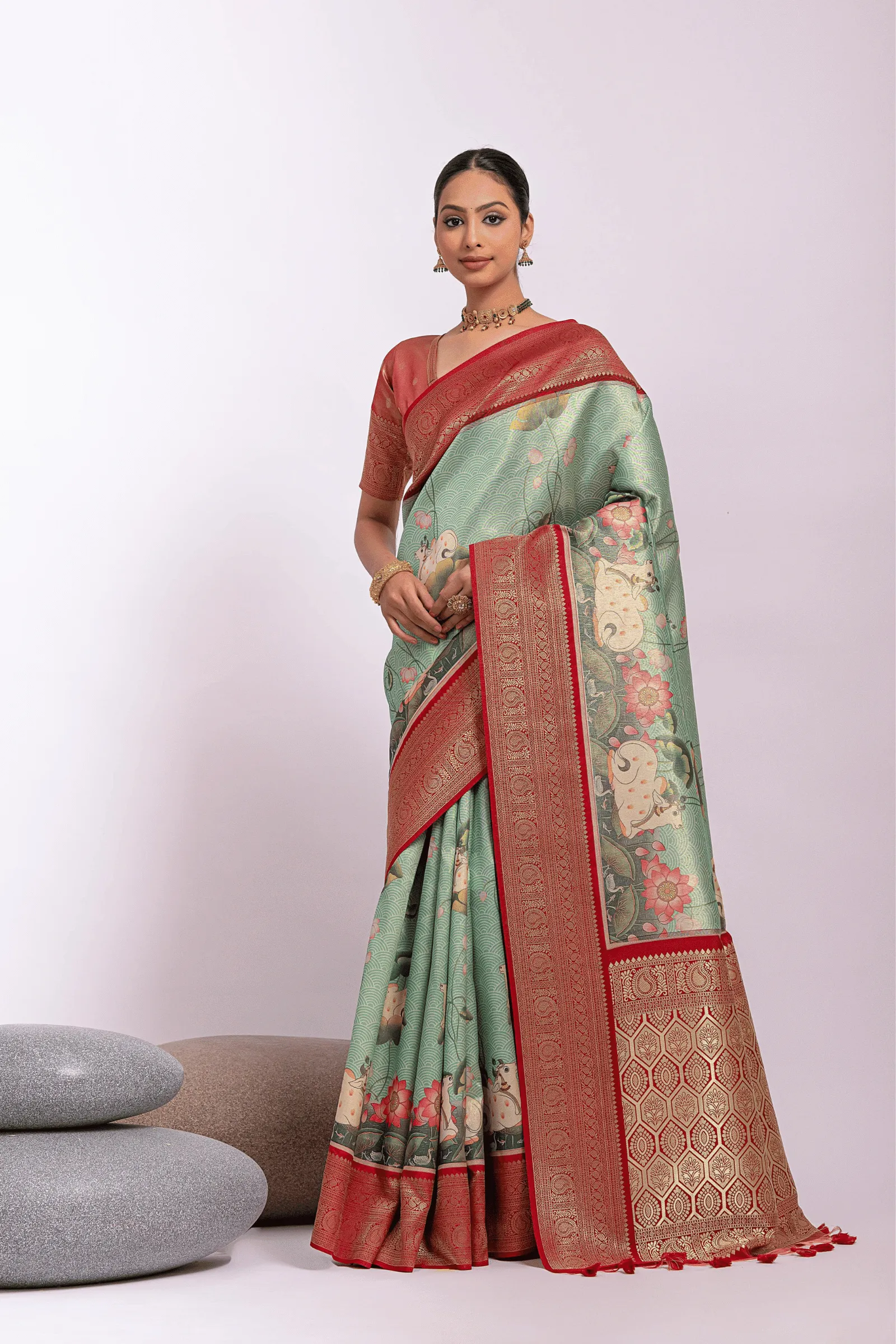 Ready to Wear Floral Printed Kanjeevaram Saree