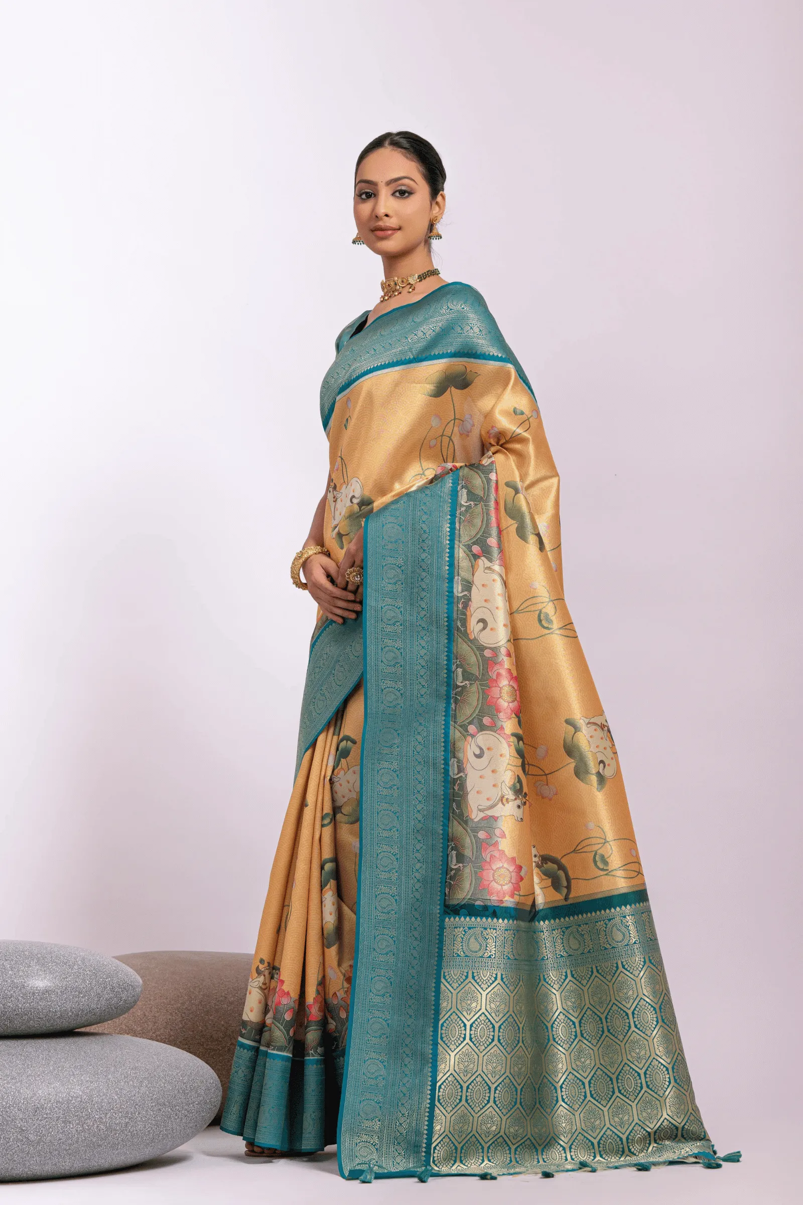 Ready to Wear Floral Printed Kanjeevaram Saree