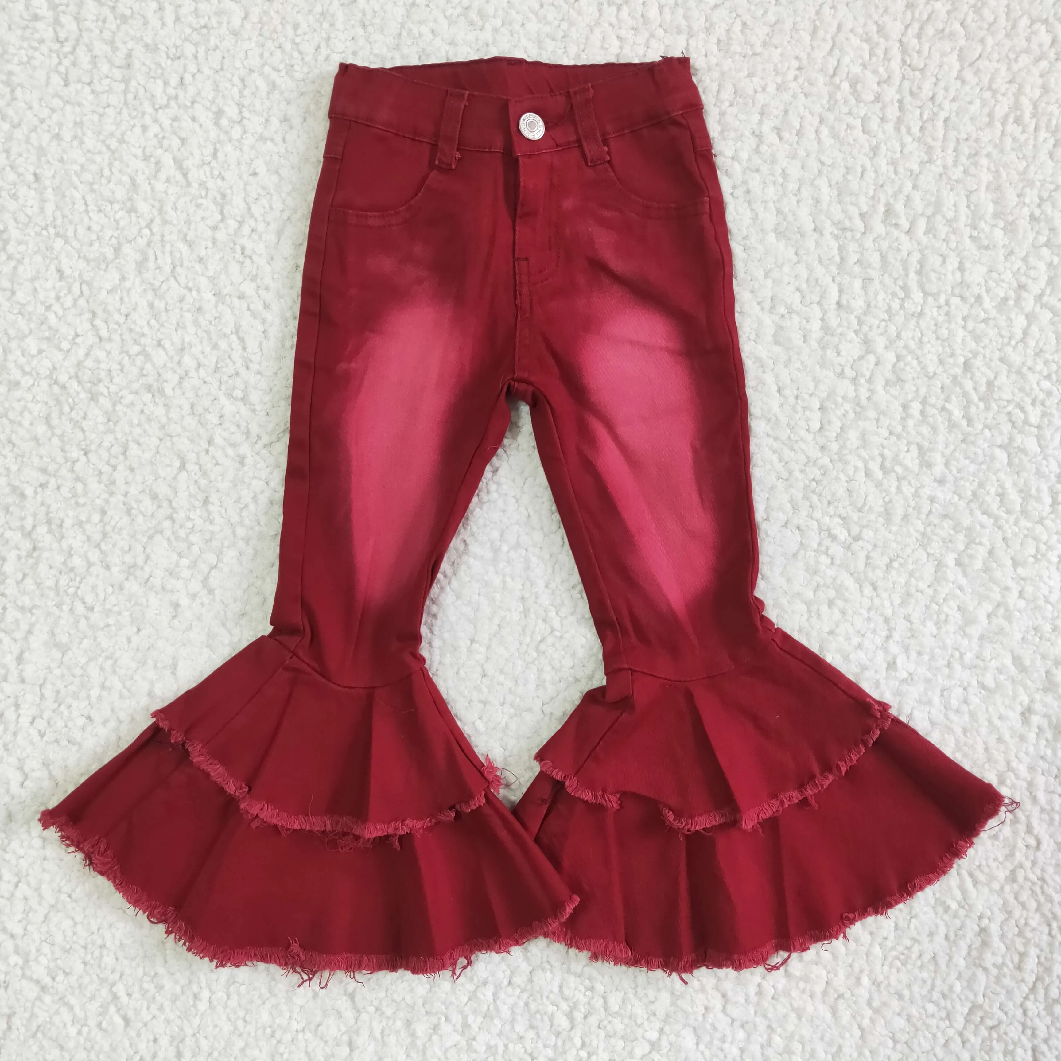 Red Bleached bouble flares pants jeans