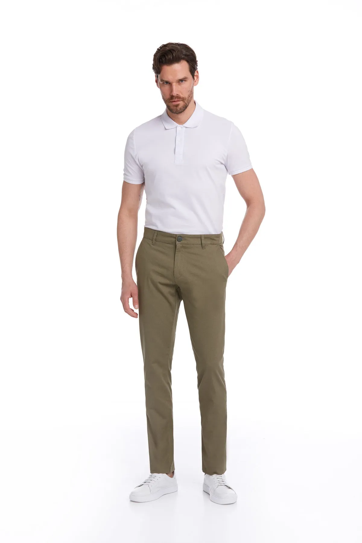 Regular Fit Side Pocket Low Waist Unpleated Cotton Khaki Casual Pants, Light Khaki