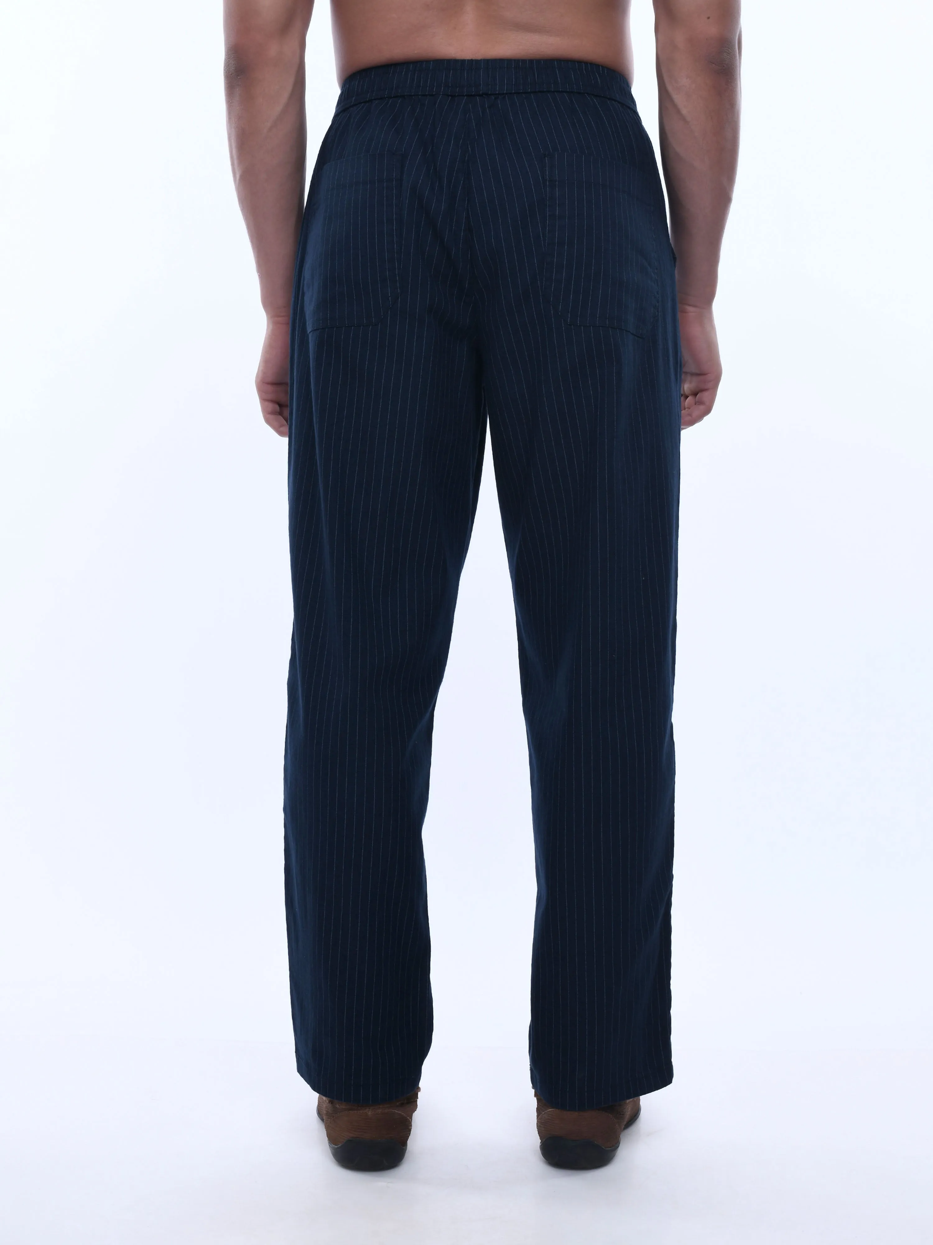 Relaxed Striped Blue Cotton Pants