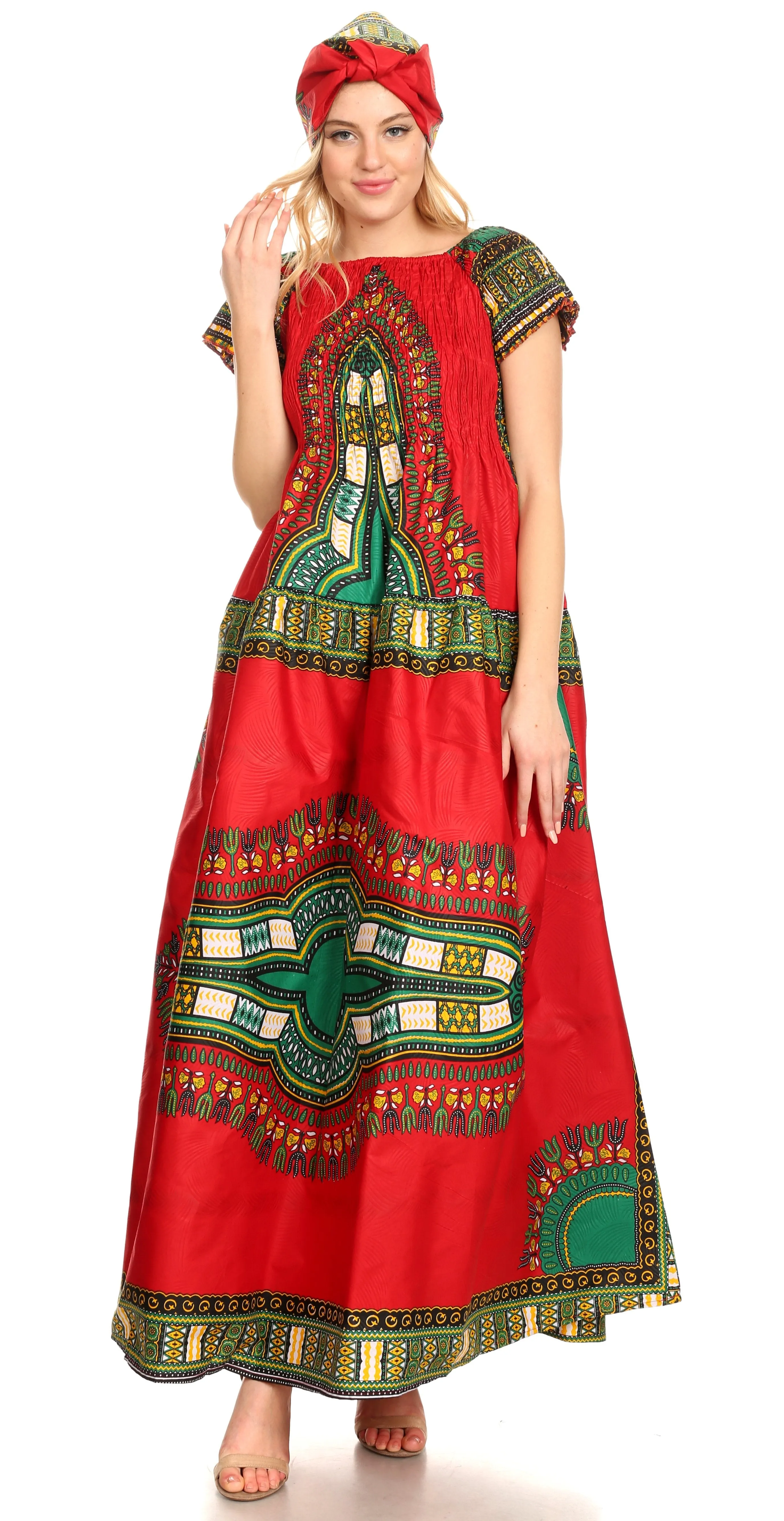 Sakkas Nataly Women's Maxi Off Shoulder Smock Dress African Dashiki Short Sleeve