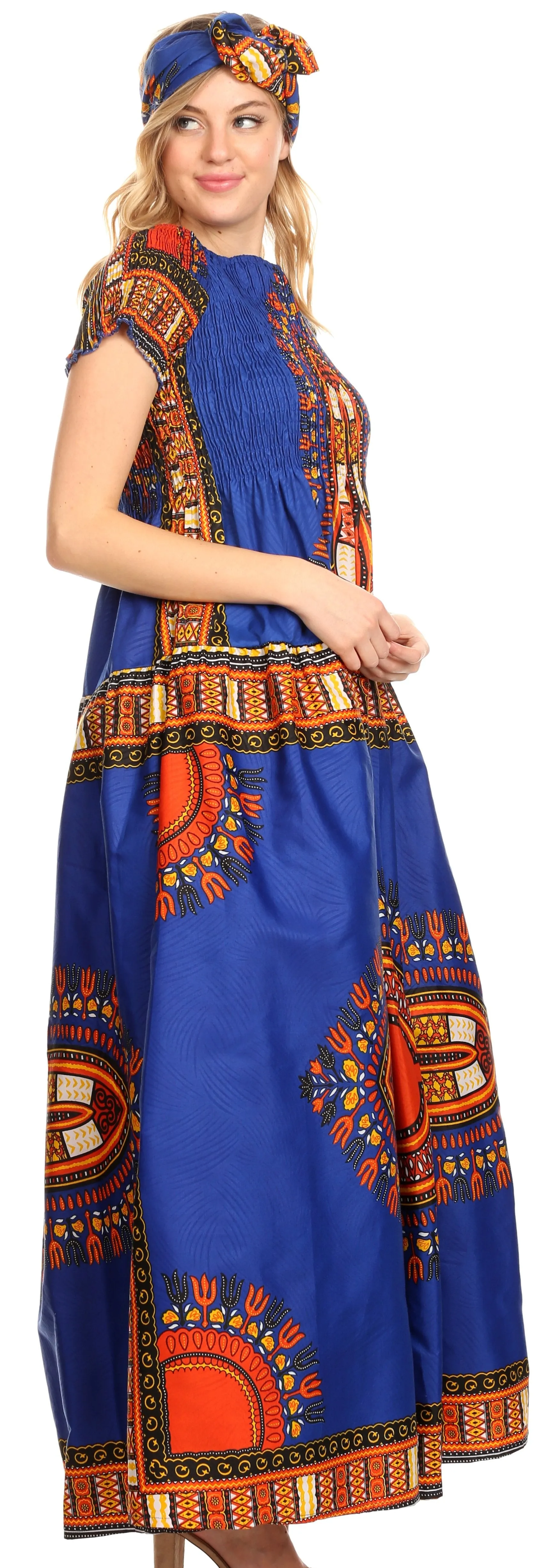 Sakkas Nataly Women's Maxi Off Shoulder Smock Dress African Dashiki Short Sleeve