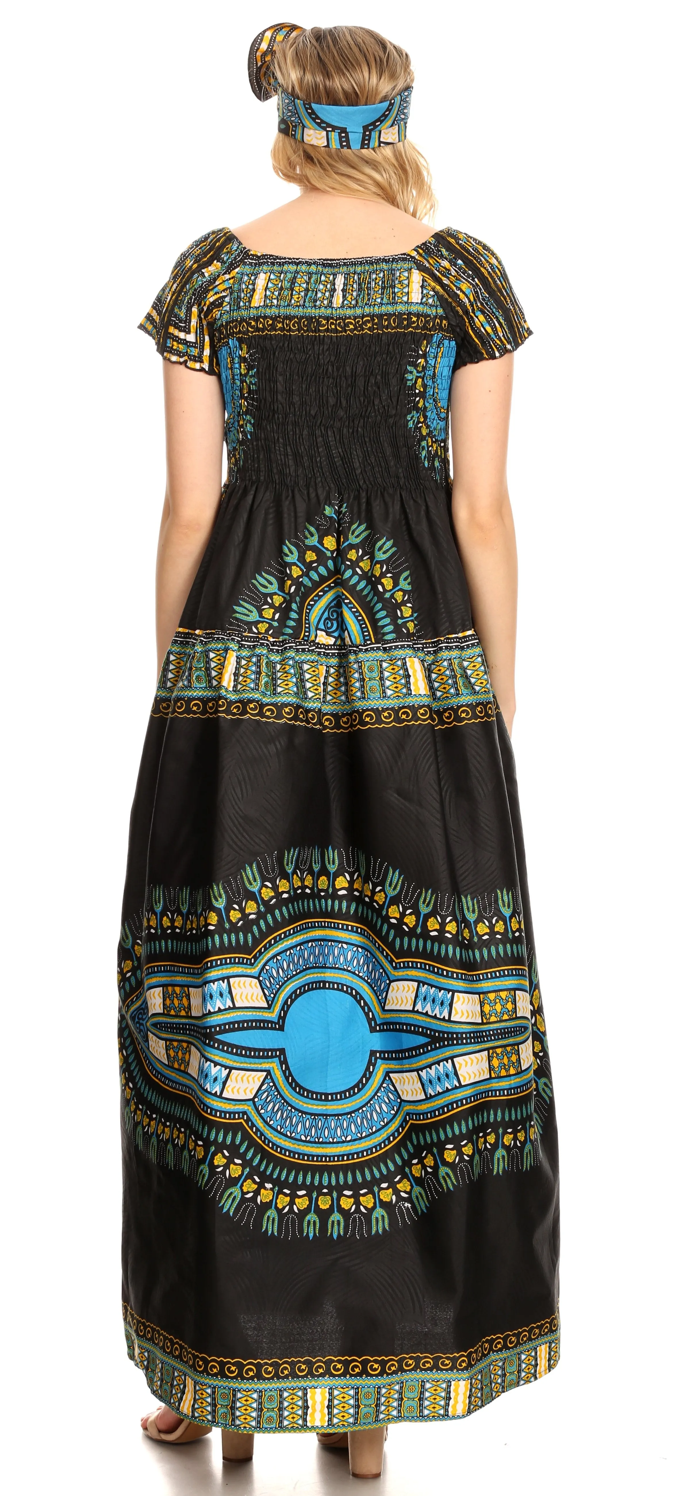 Sakkas Nataly Women's Maxi Off Shoulder Smock Dress African Dashiki Short Sleeve