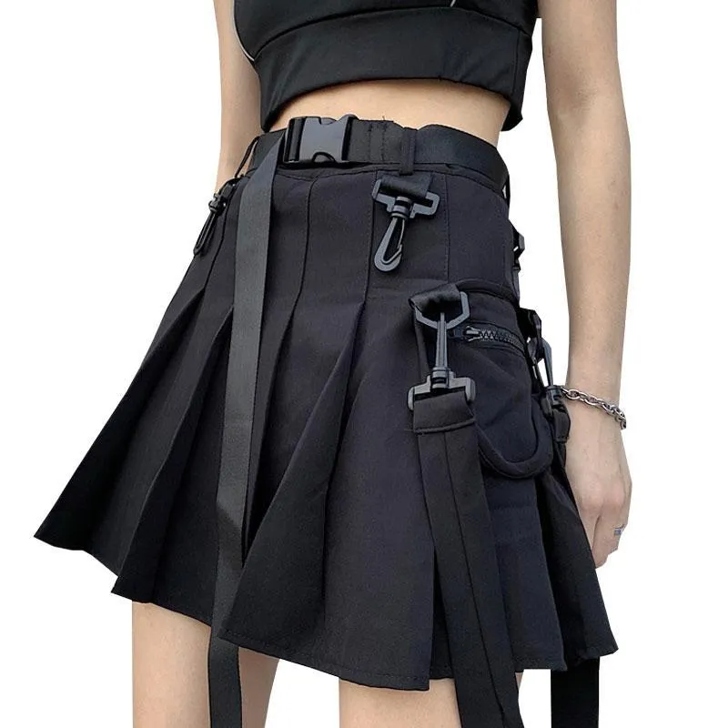 Sale Black E Girl High Waist Pleated Skirt With Belt