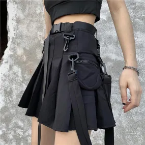 Sale Black E Girl High Waist Pleated Skirt With Belt