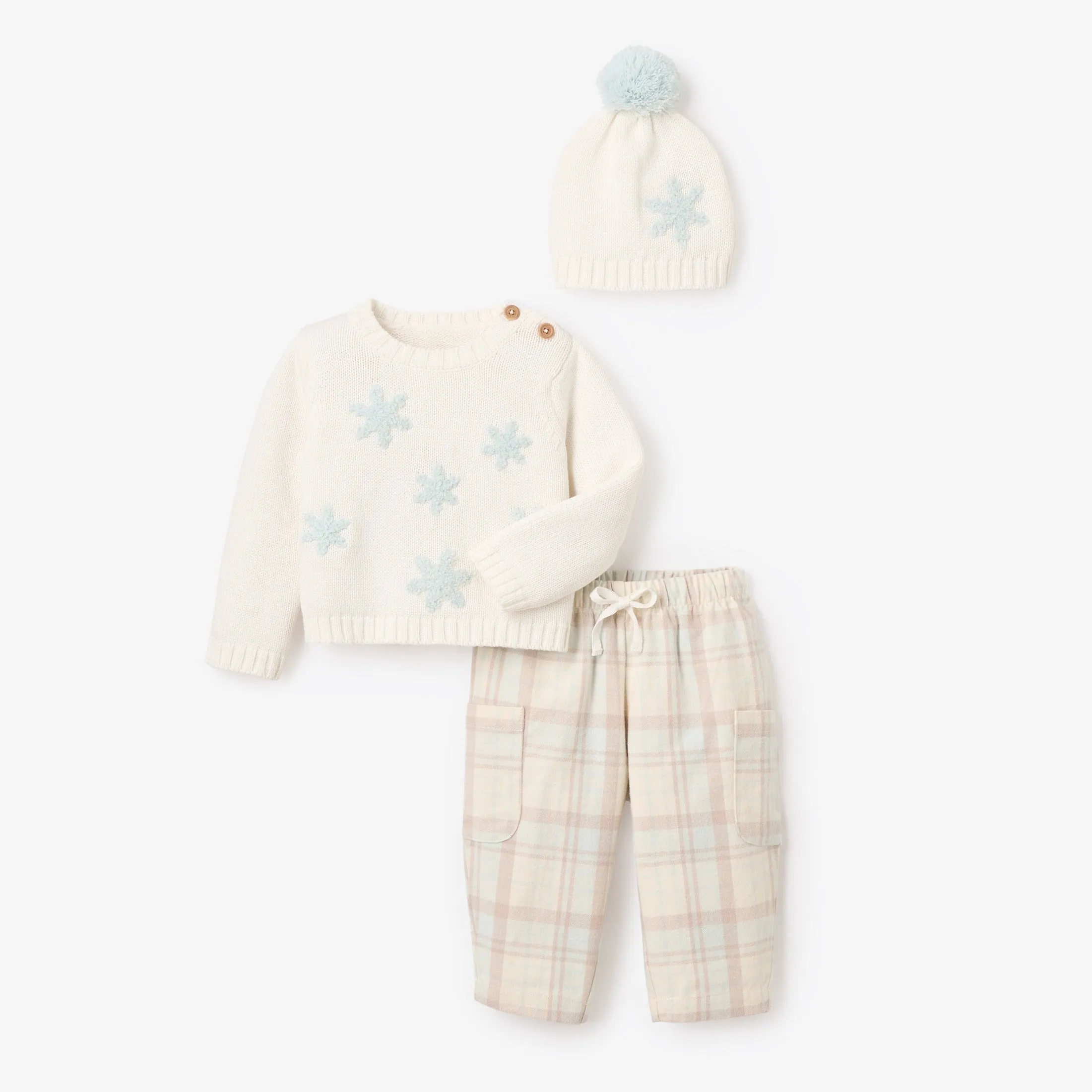 Snowflake Sweater Pant Set & Pom Hat