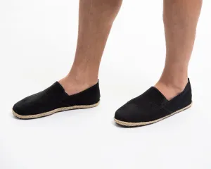 Solid Black Cotton Slip On Shoes