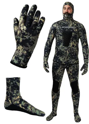 Spearo South Seas Mens 5.0mm Wetsuit, Socks & Gloves - Combo