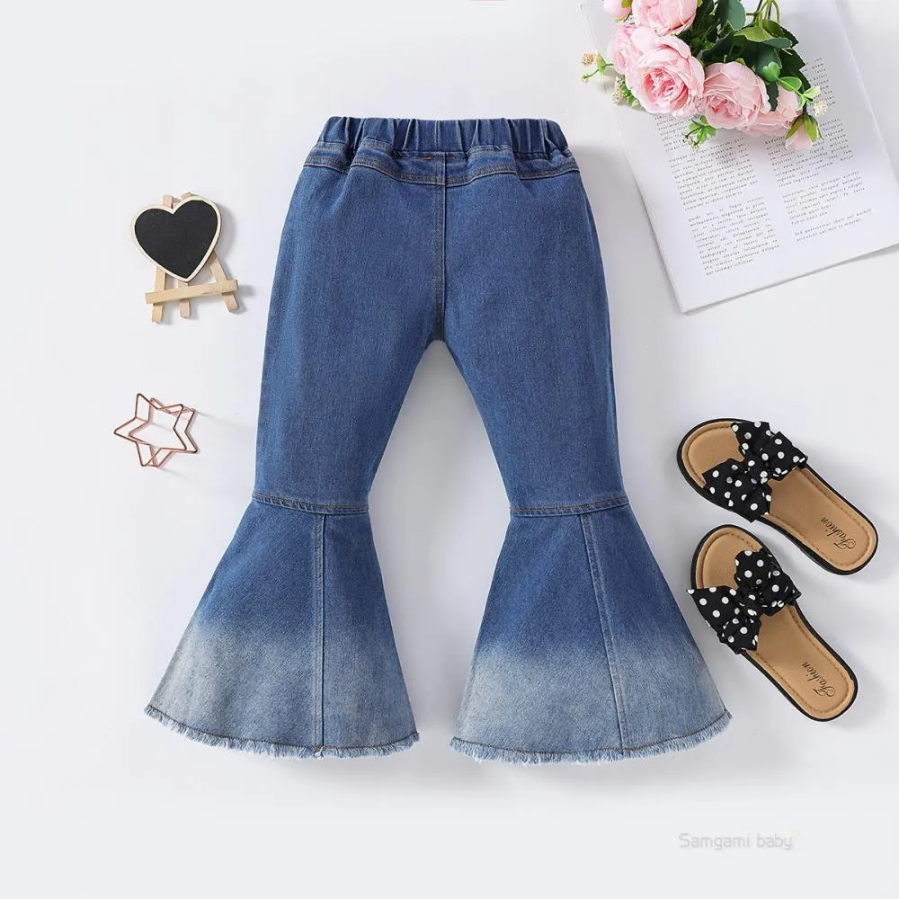 Spring And Summer New Fashion Girls' Jeans Low Waist Blue Loose Flared Pants Wholesale