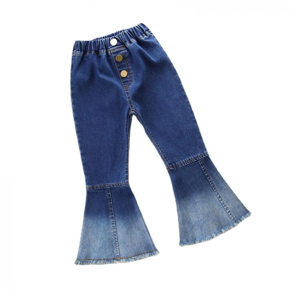 Spring And Summer New Fashion Girls' Jeans Low Waist Blue Loose Flared Pants Wholesale