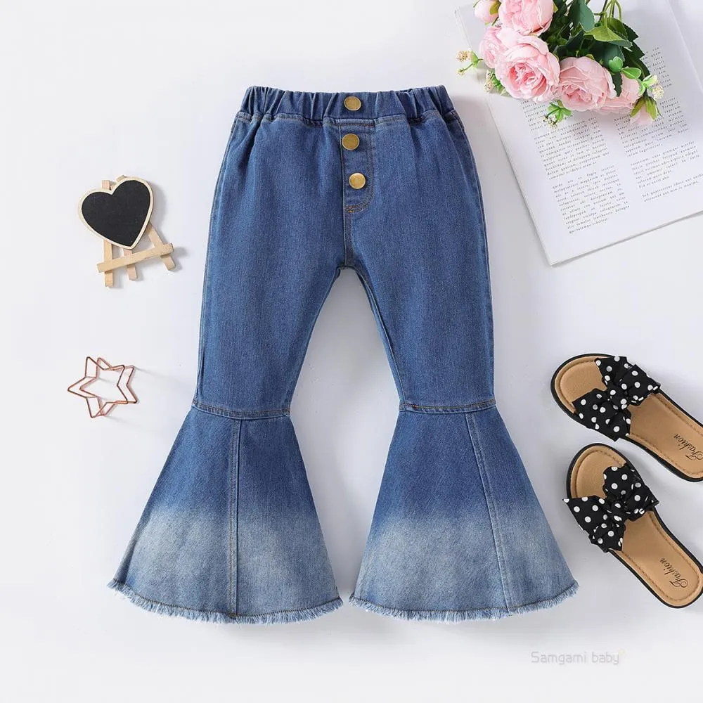 Spring And Summer New Fashion Girls' Jeans Low Waist Blue Loose Flared Pants Wholesale