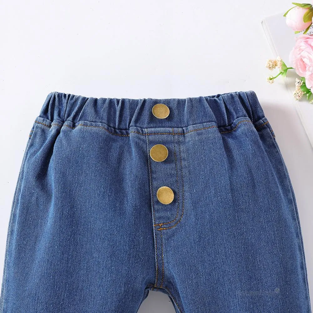 Spring And Summer New Fashion Girls' Jeans Low Waist Blue Loose Flared Pants Wholesale