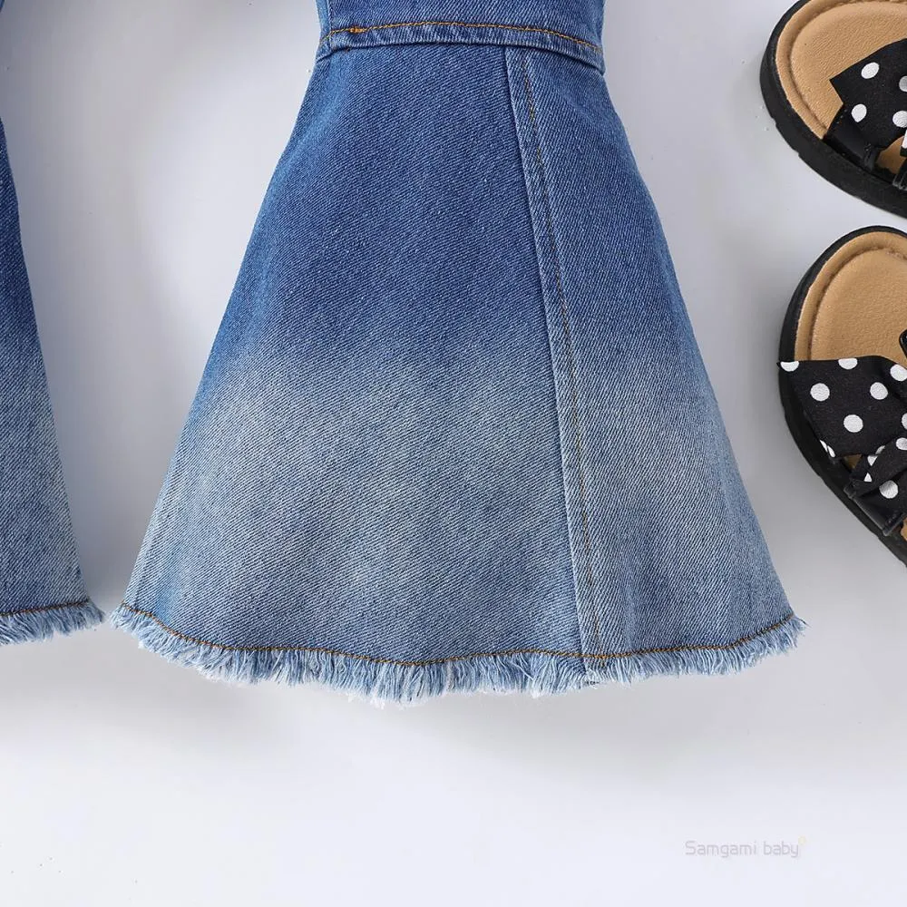 Spring And Summer New Fashion Girls' Jeans Low Waist Blue Loose Flared Pants Wholesale