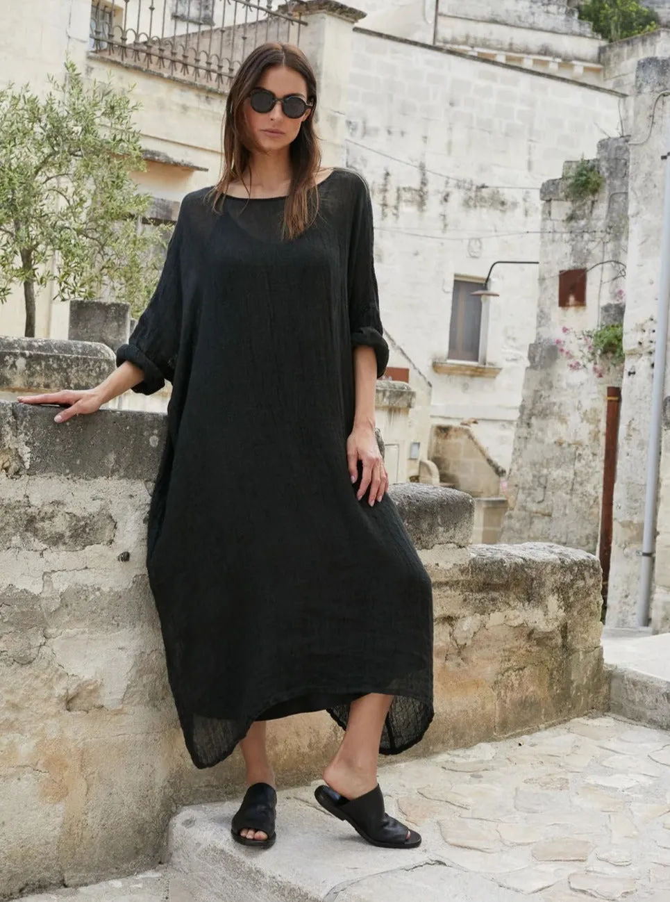 St Barts Linen Gauze Dress Black