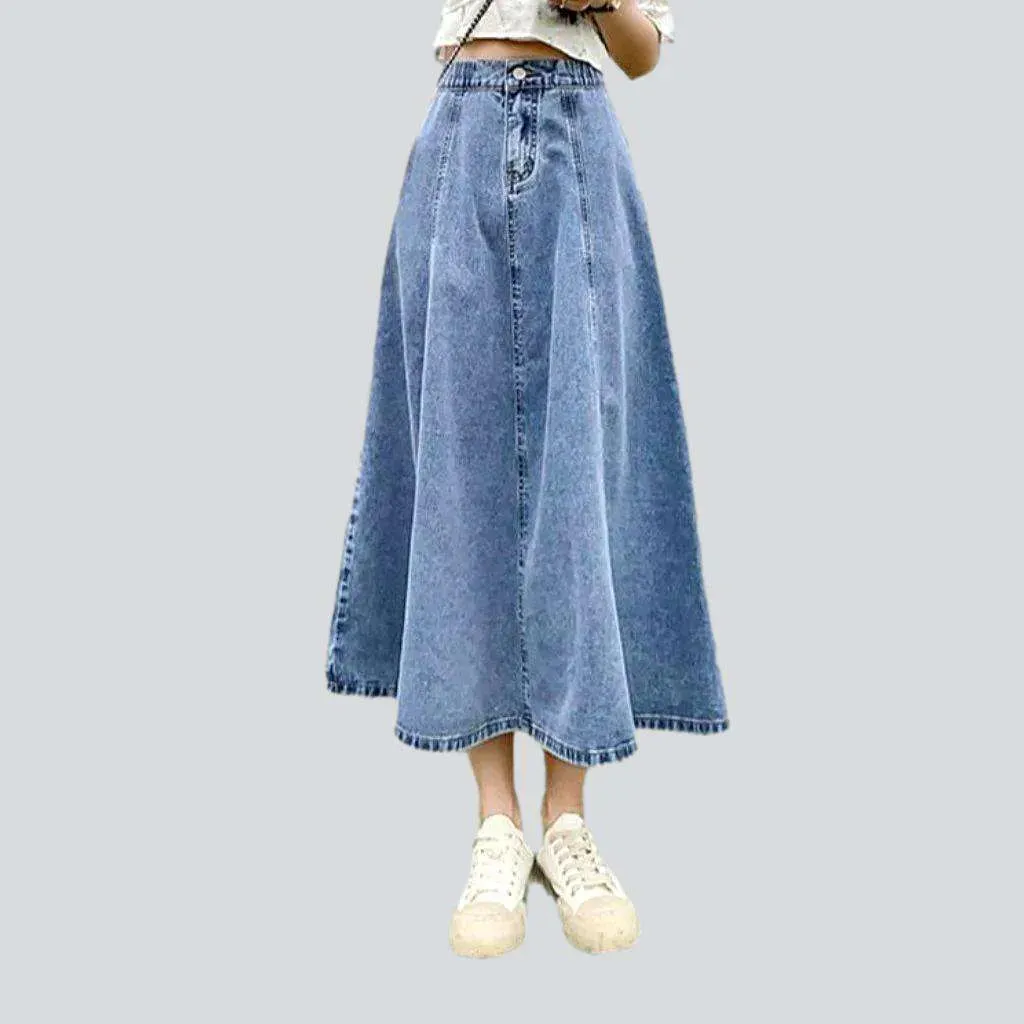 Stylish flared long denim skirt