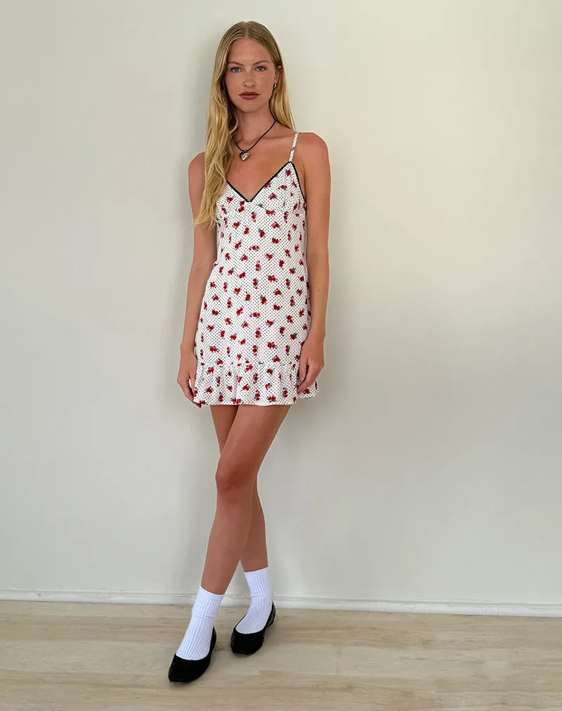 Tavi Mini Dress in White Rose Polka